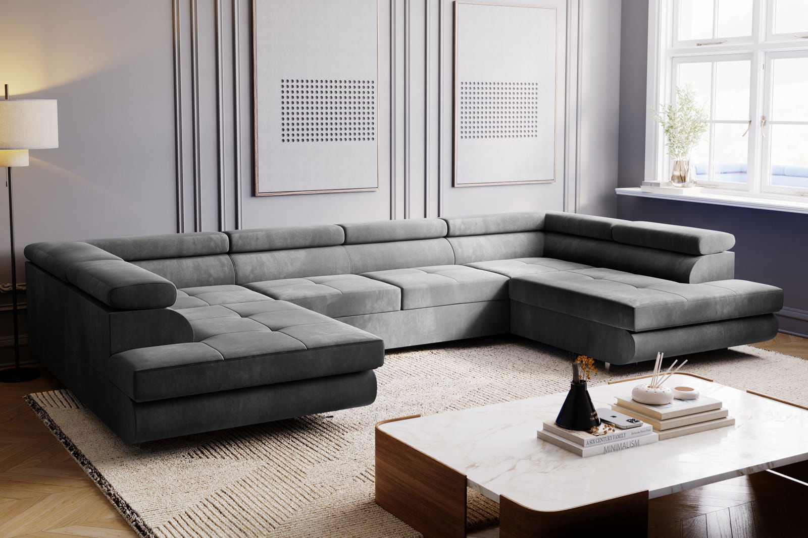 LIGHT GREY SOFA BED MONTANA XL 340X200 CM - - My Sofas