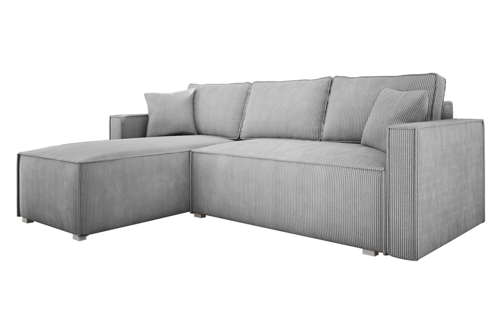 Light gray extendable corner sofa bed NOEMI with dimensions