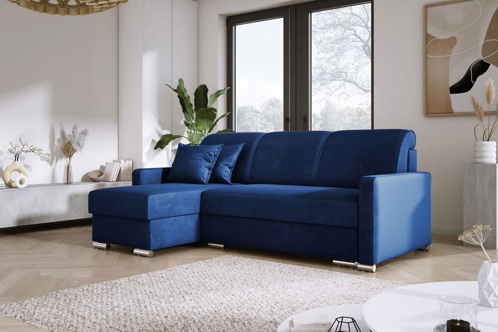 NAVY CORNER SOFA BED LUNA MINI 225X145 CM - - My Sofas