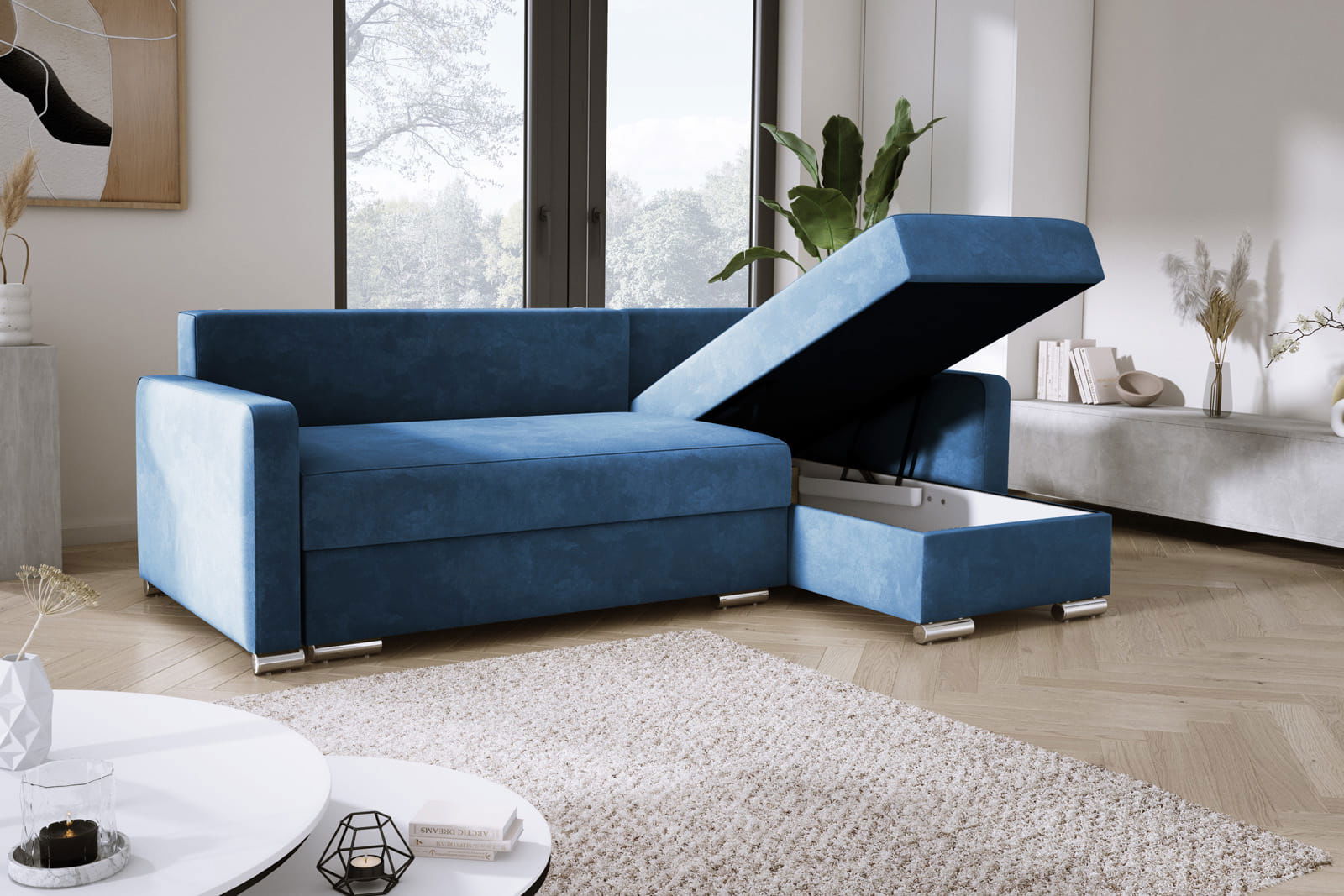 NAVY CORNER SOFA BED LUNA MINI 225X145 CM - - My Sofas