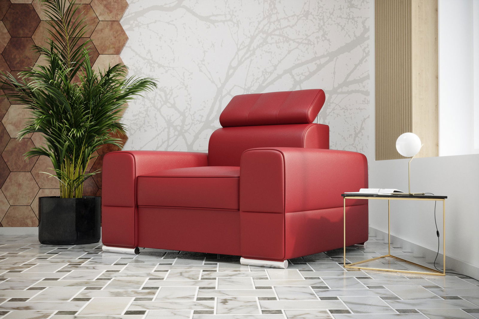 RED LEATHER CHAIR ROYAL 114 CM - - My Sofas