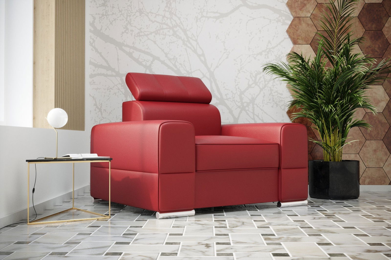 RED LEATHER CHAIR ROYAL 114 CM - - My Sofas