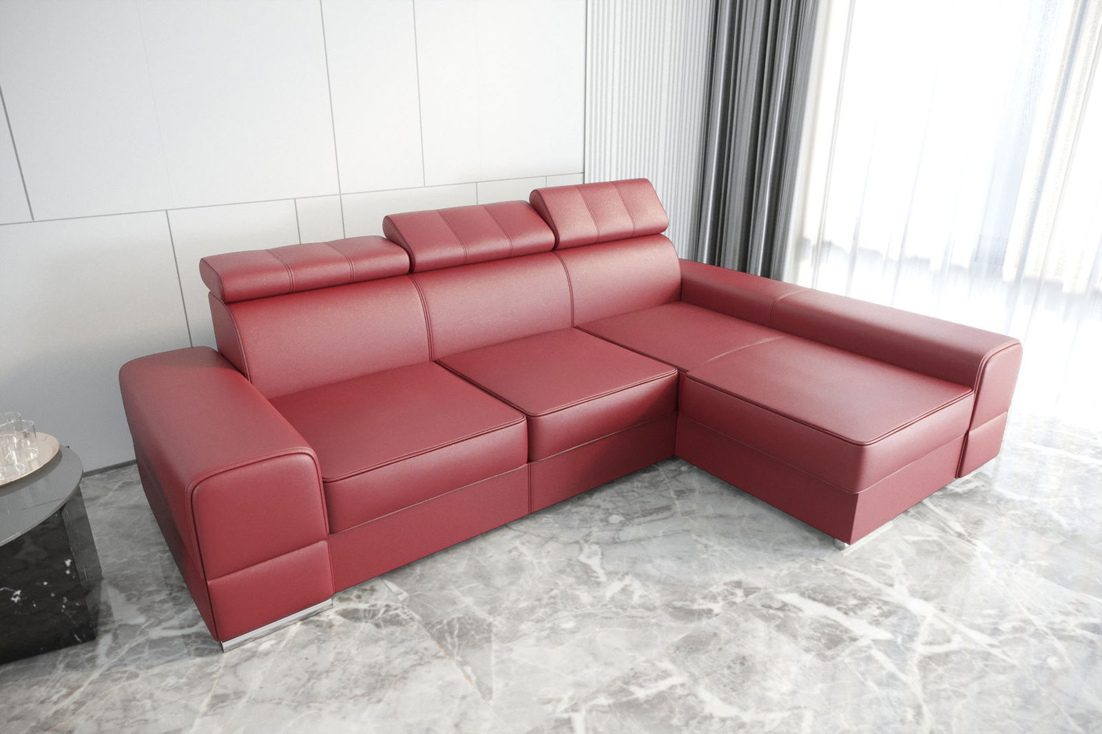 RED LEATHER CORNER SOFA BED ROYAL 295×185 - - My Sofas