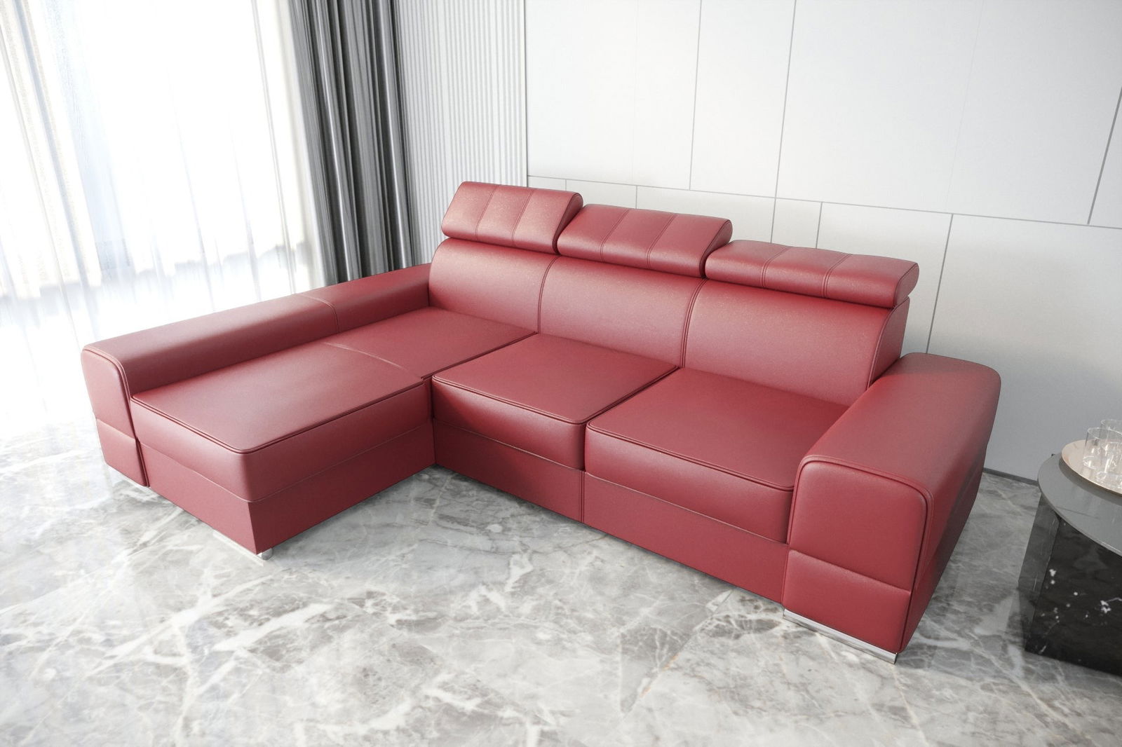 RED LEATHER CORNER SOFA BED ROYAL 295×185 - - My Sofas