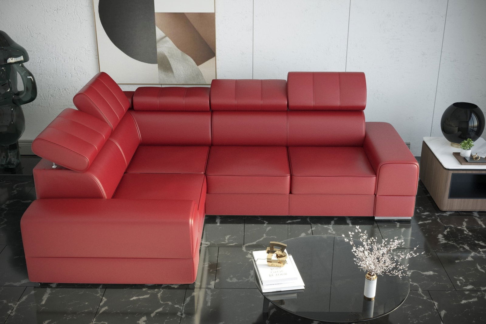 RED LEATHER CORNER SOFA BED ROYAL II 280×210 - - My Sofas