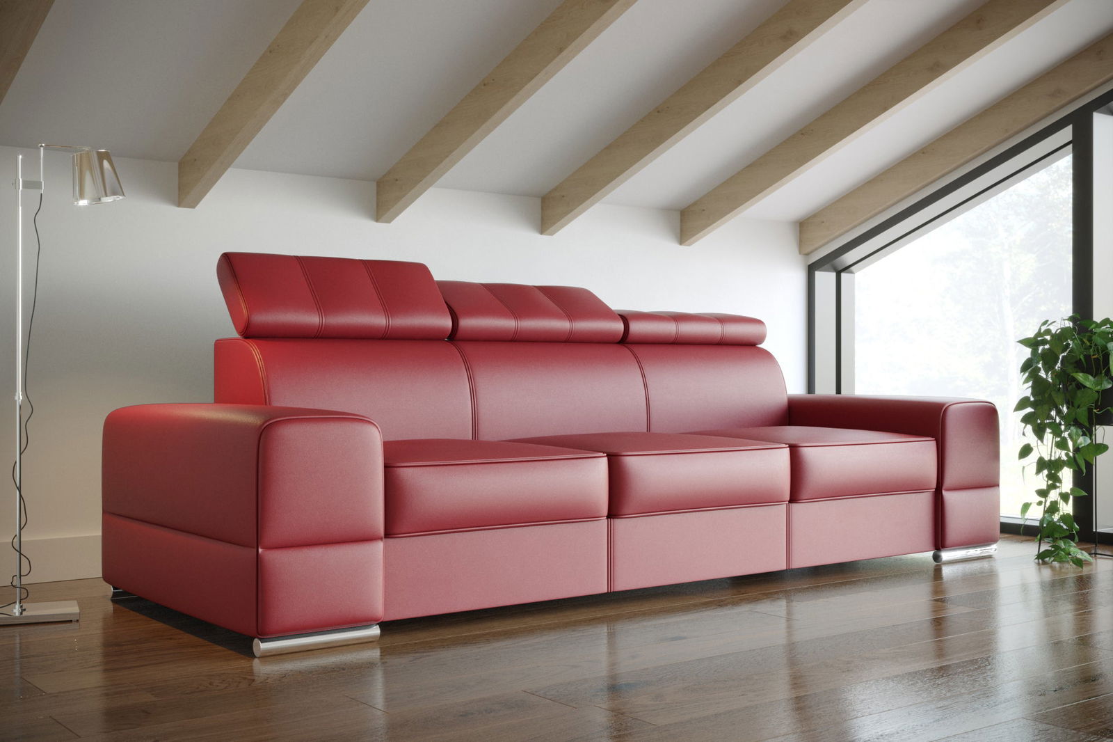 RED NATURAL LEATHER THREE-SEATER SOFA ROYAL III 295 CM - - My Sofas