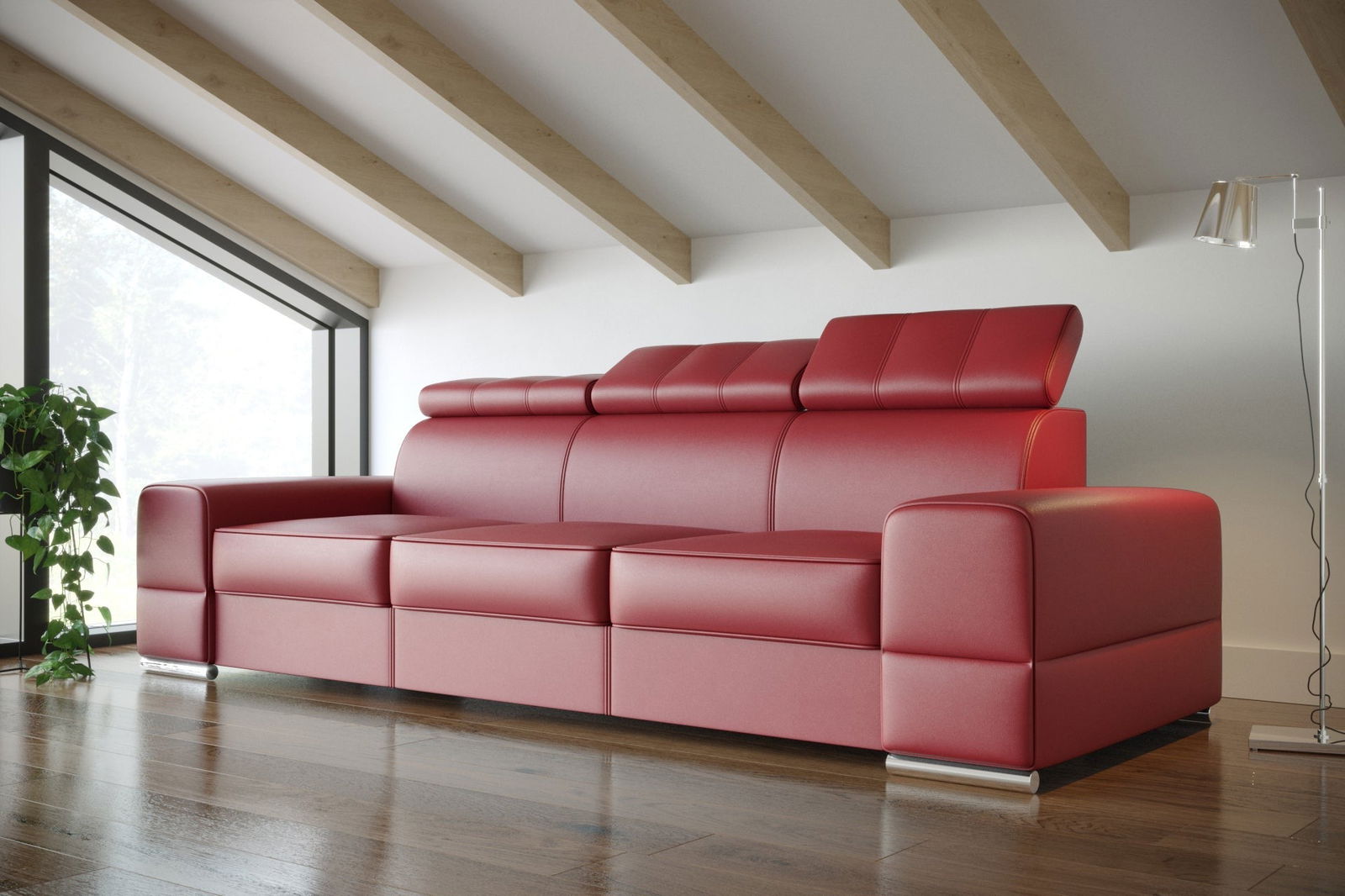RED NATURAL LEATHER THREE-SEATER SOFA ROYAL III 295 CM - - My Sofas