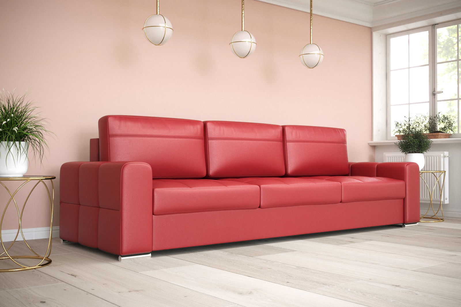 RED SOFA BED 250 CM NATURAL LEATHER VERONA DL - - My Sofas