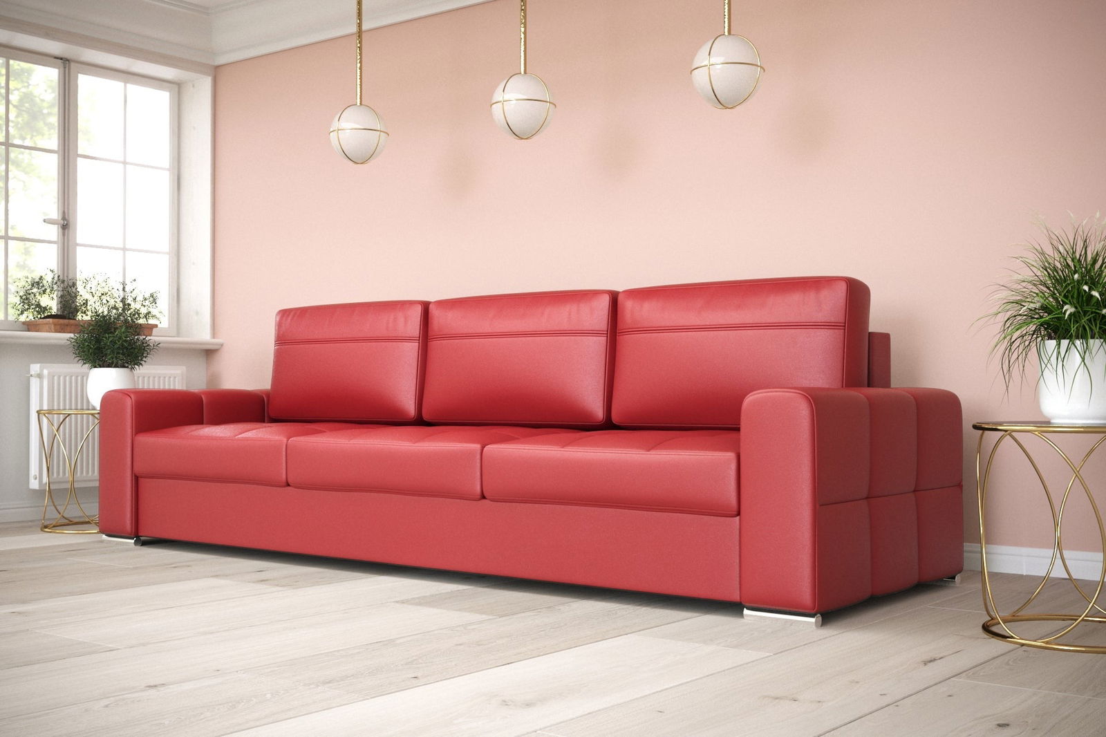 RED SOFA BED 250 CM NATURAL LEATHER VERONA DL - - My Sofas