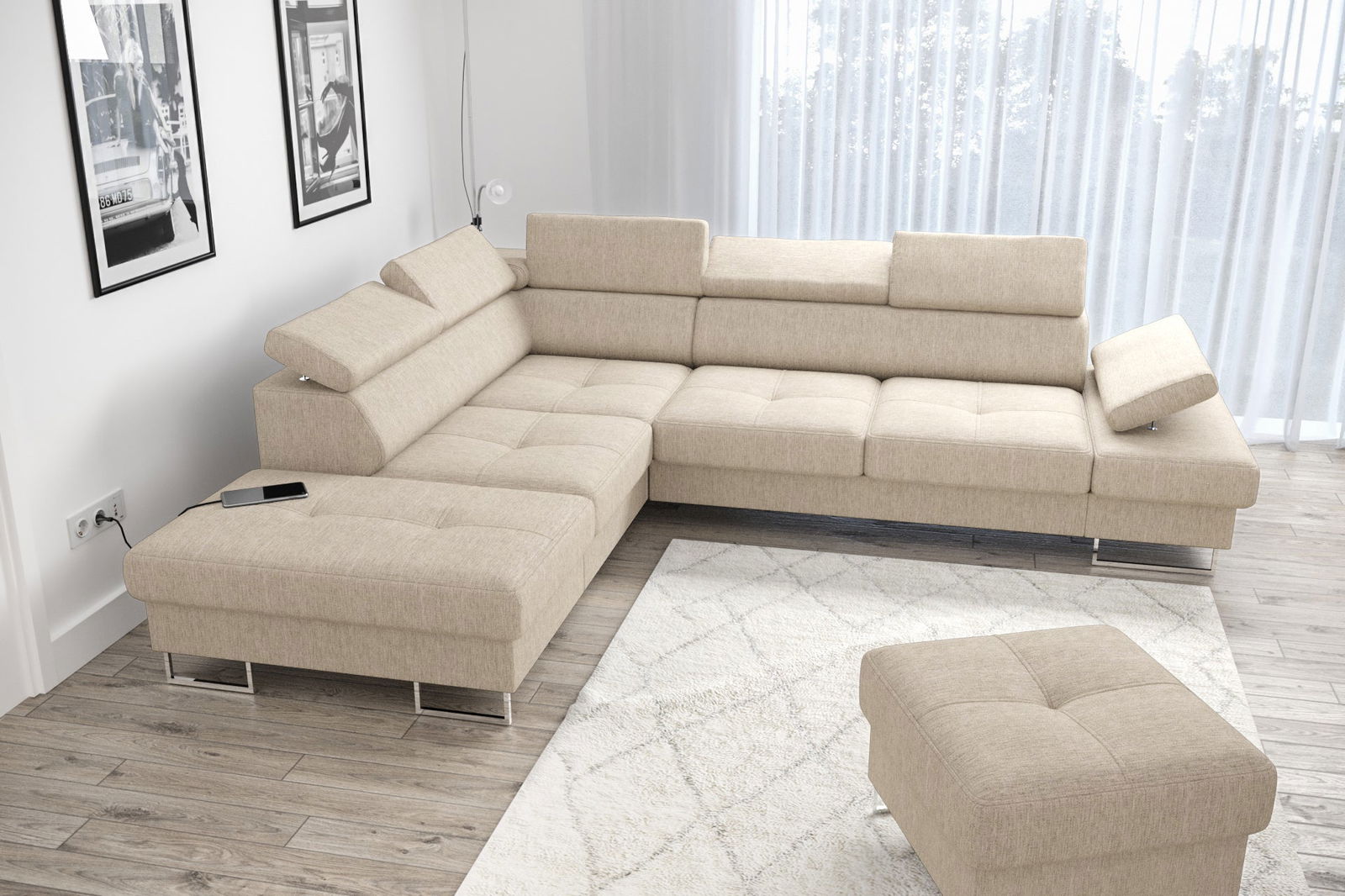 SHADES OF BEIGE CORNER SOFA BED GALAXY 225x280 CM - - My Sofas
