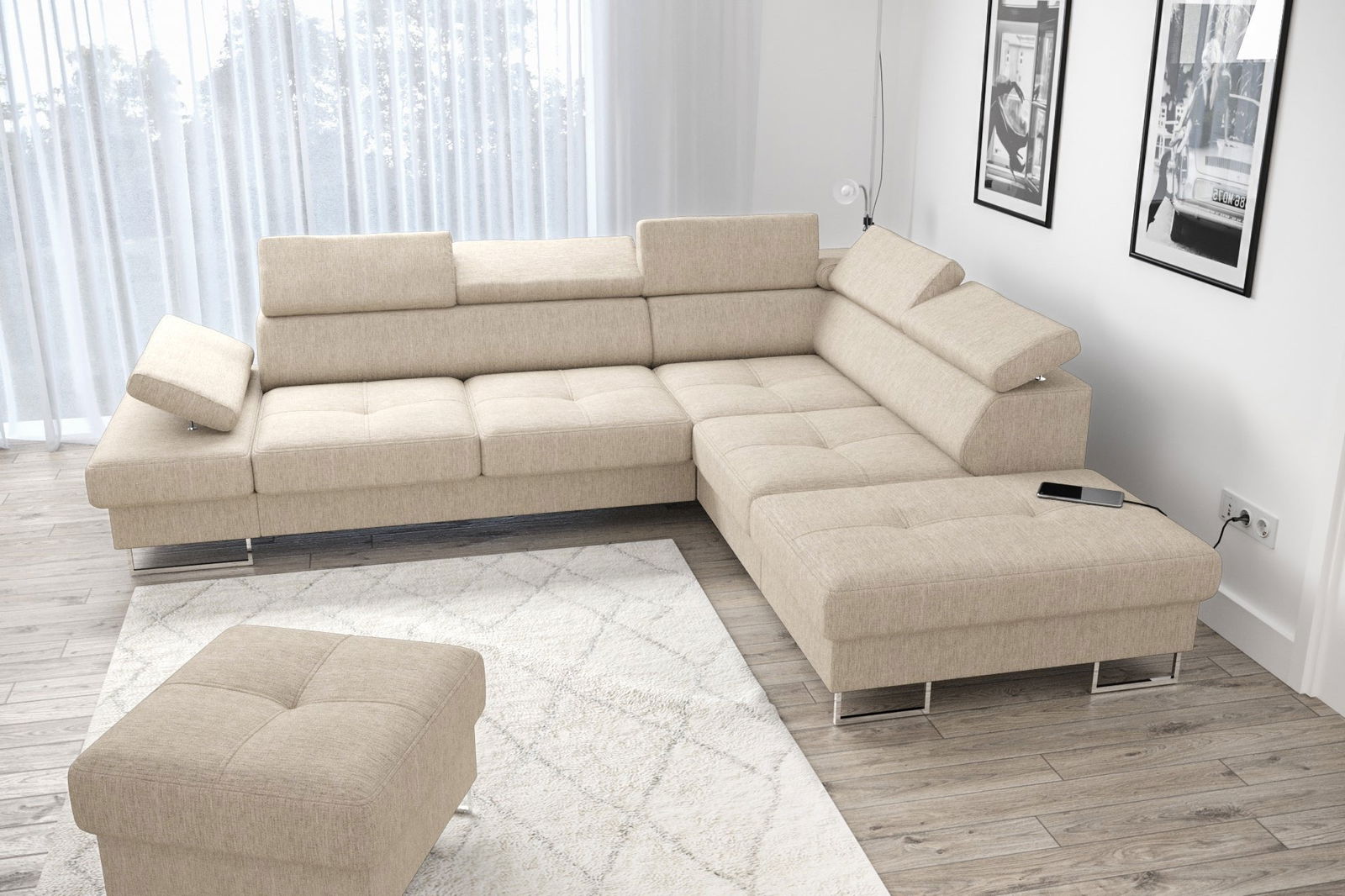 SHADES OF BEIGE CORNER SOFA BED GALAXY 225x280 CM - - My Sofas