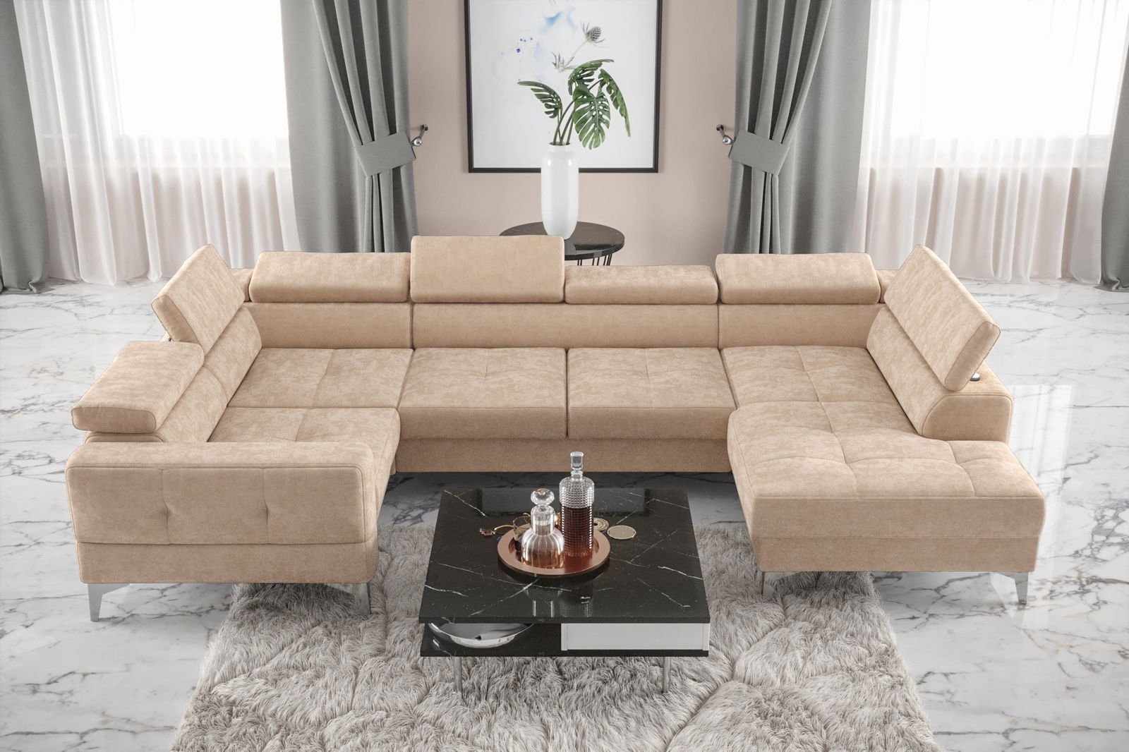 SHADES OF BEIGE EXTENDABLE CORNER SOFA TOSCANIA MAX I 170X350X185 CM - - My Sofas
