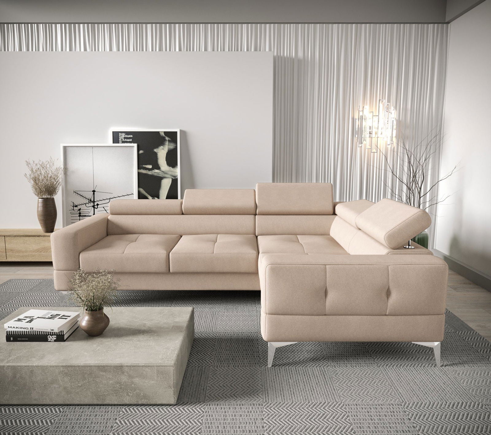 SHADES OF BEIGE TOSCANIA CORNER SOFA BED 250×180 CM - - My Sofas