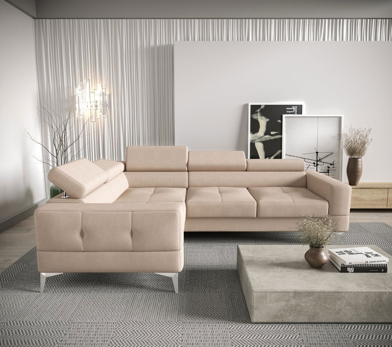 SHADES OF BEIGE TOSCANIA CORNER SOFA BED 250×180 CM - - My Sofas
