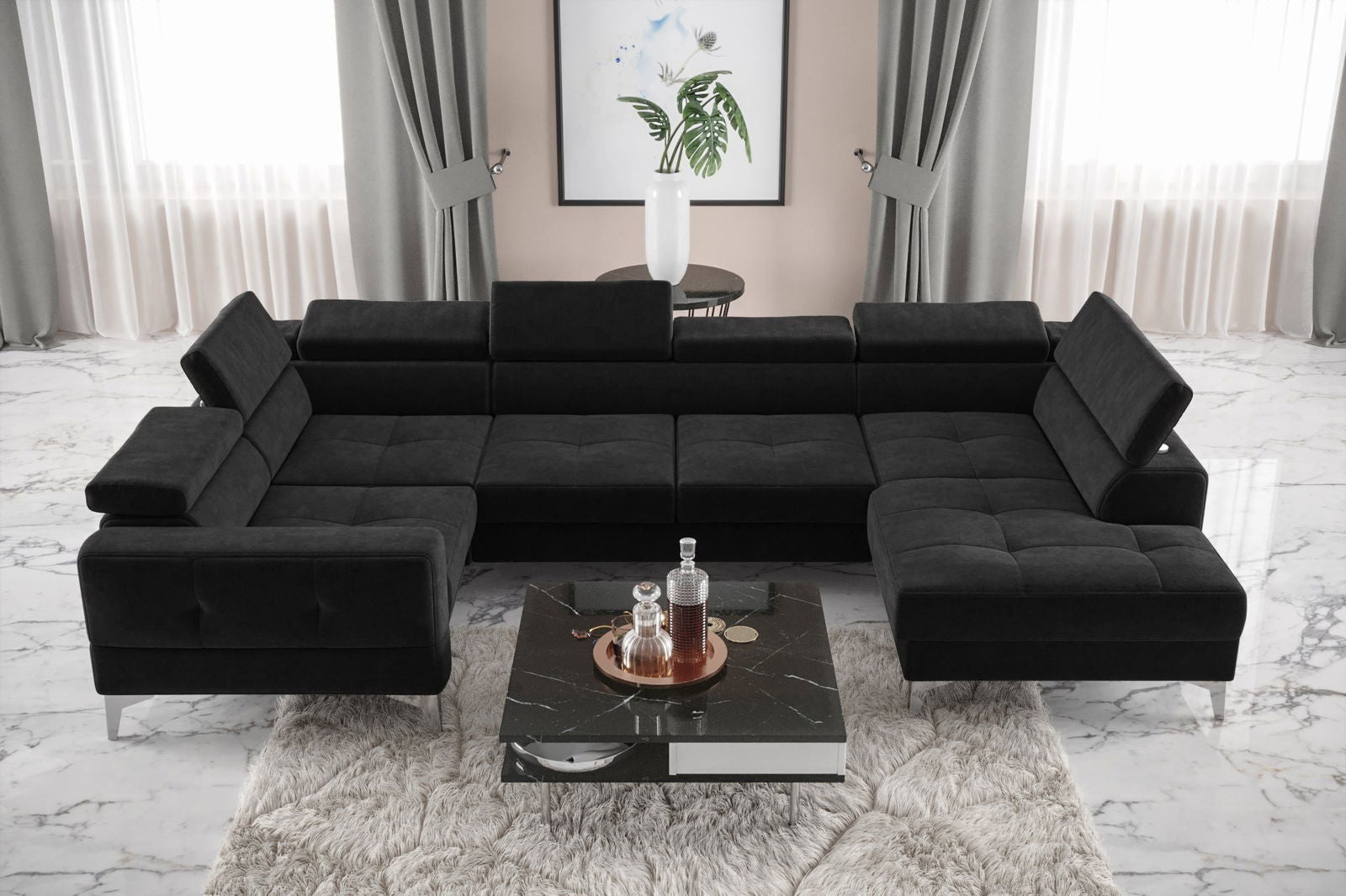 SHADES OF BLACK EXTENDABLE CORNER SOFA TOSCANIA MAX I 170X350X185 CM - - My Sofas