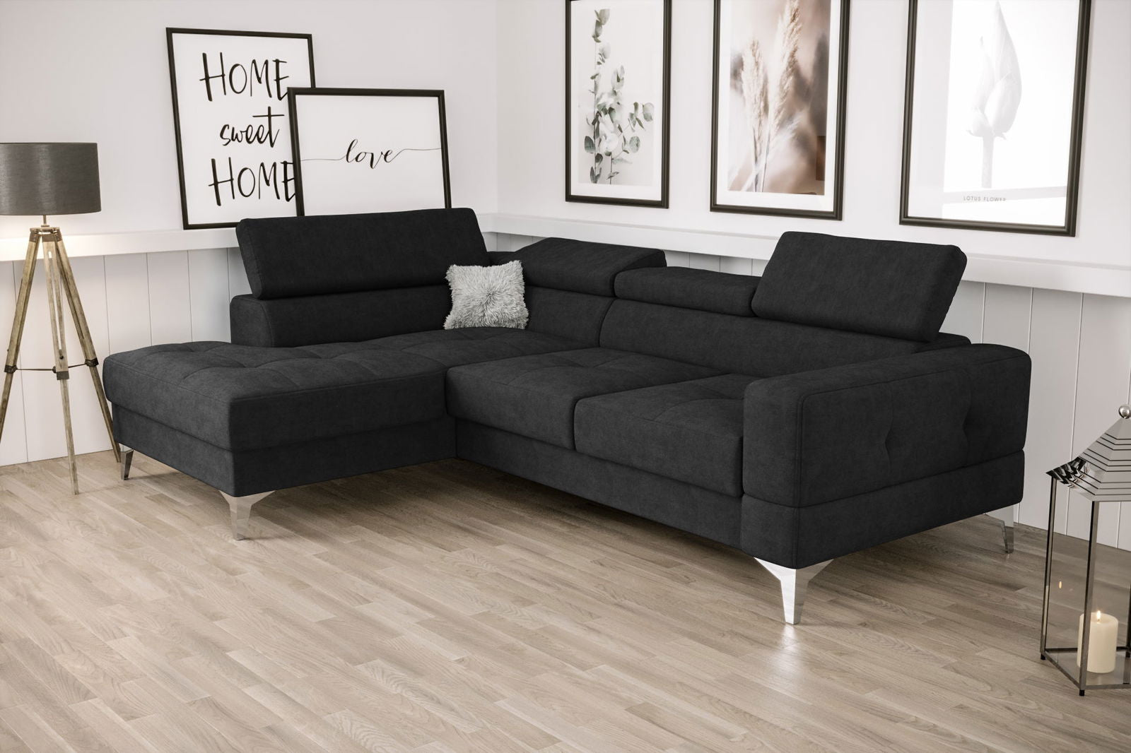 SHADES OF BLACK TOSCANIA MINI CORNER SOFA BED 170×250 CM - - My Sofas