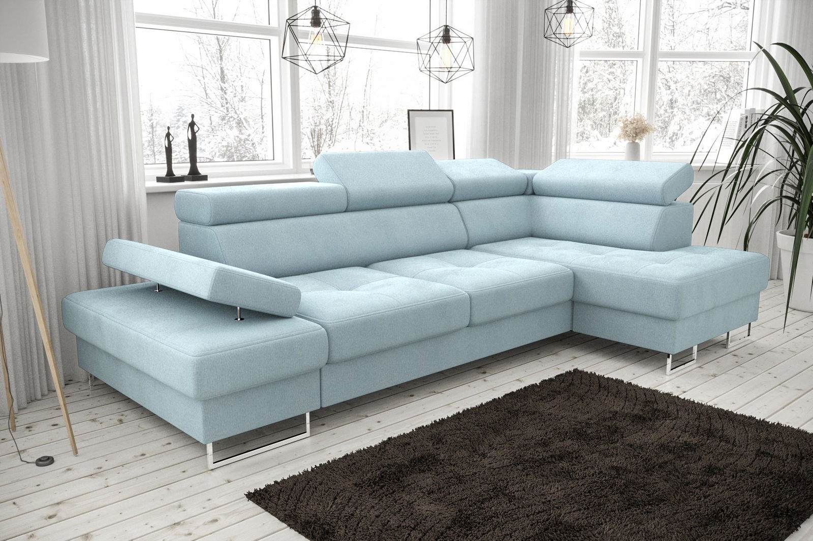 SHADES OF BLUE CORNER SOFA BED GALAXY MINI 170X280 - - My Sofas