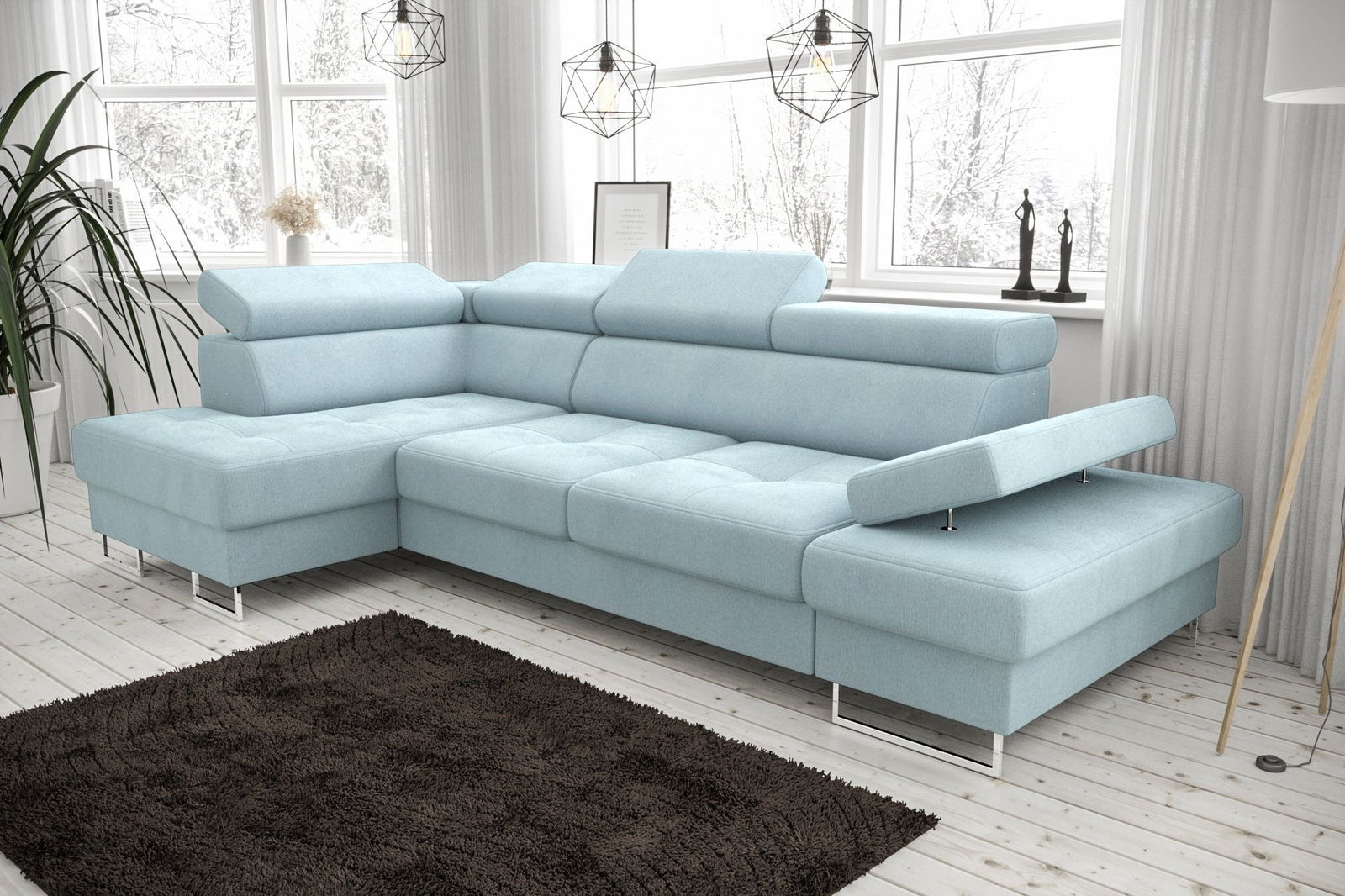 SHADES OF BLUE CORNER SOFA BED GALAXY MINI 170X280 - - My Sofas