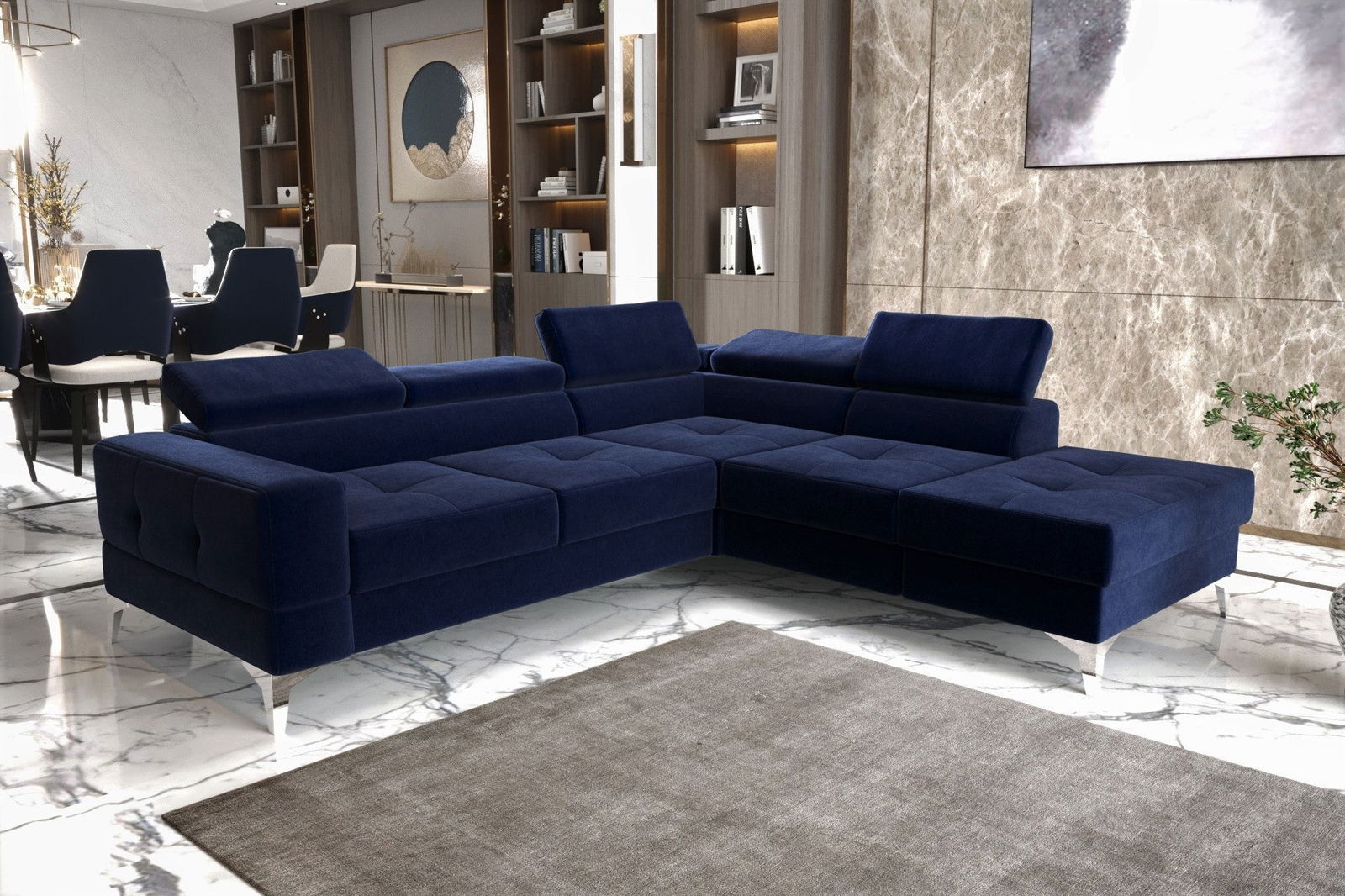 SHADES OF BLUE EXTENDABLE CORNER SOFA TOSCANIA II 230×250 CM - - My Sofas