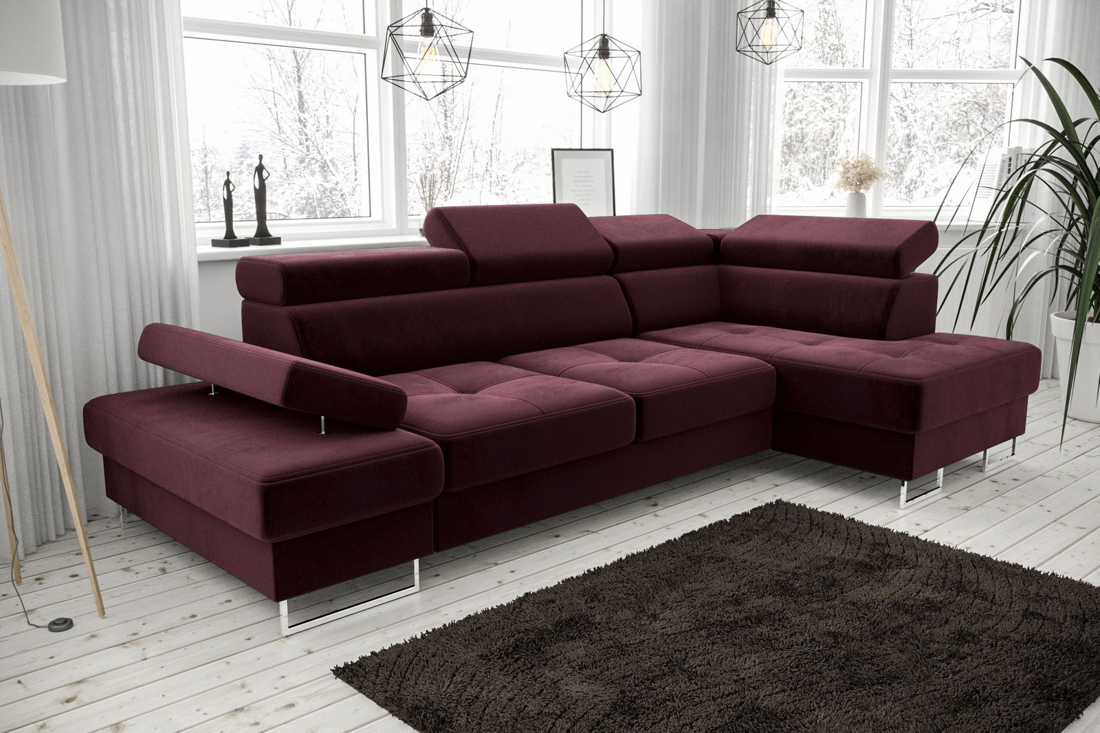 SHADES OF BURGUNDY CORNER SOFA BED GALAXY MINI 170X280 - - My Sofas