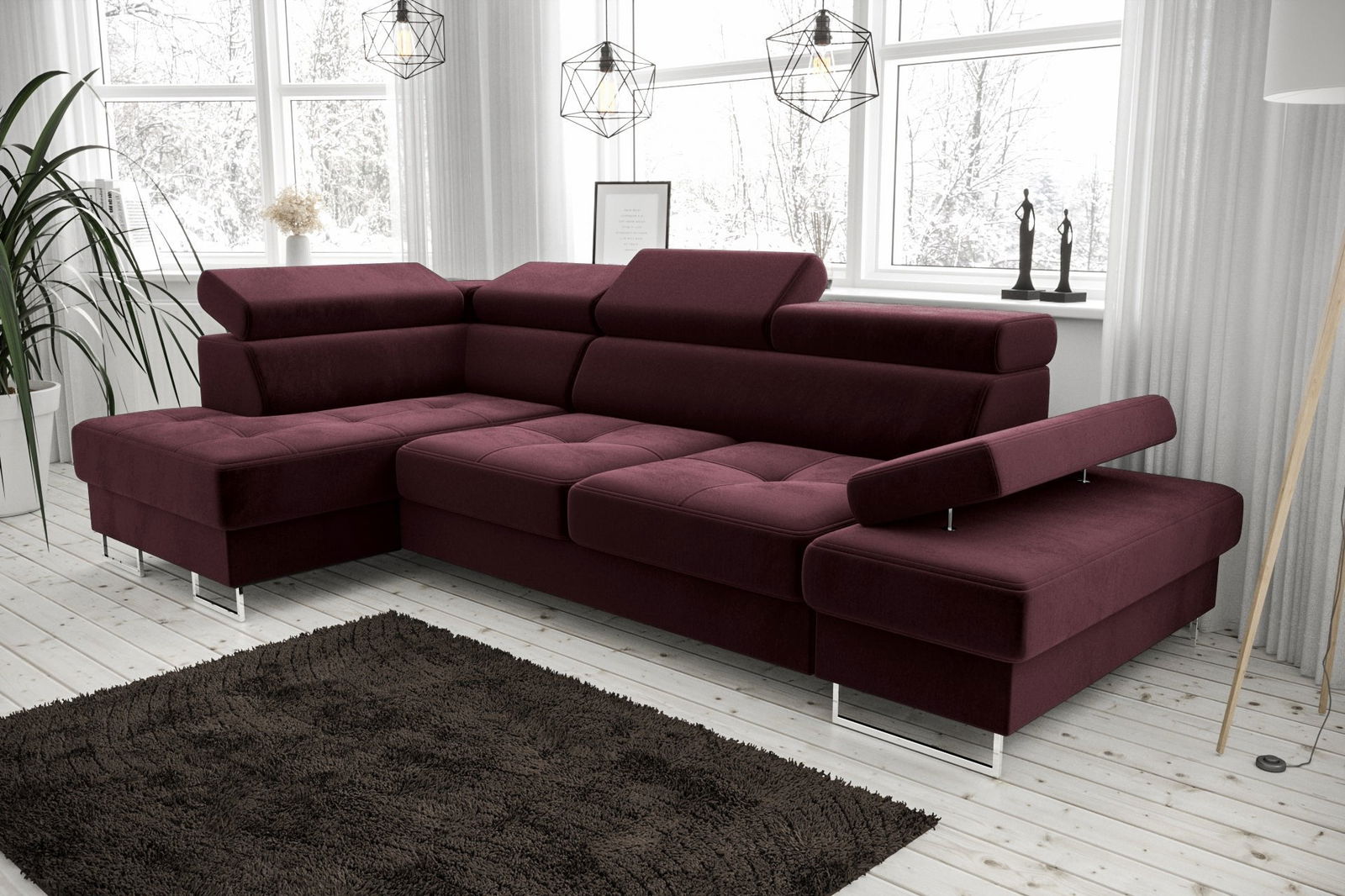 SHADES OF BURGUNDY CORNER SOFA BED GALAXY MINI 170X280 - - My Sofas