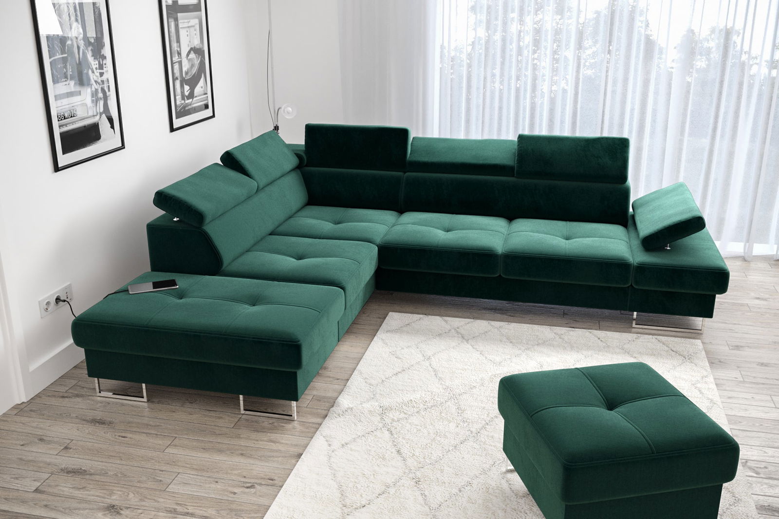 SHADES OF GREEN CORNER SOFA BED GALAXY 225x280 CM - - My Sofas