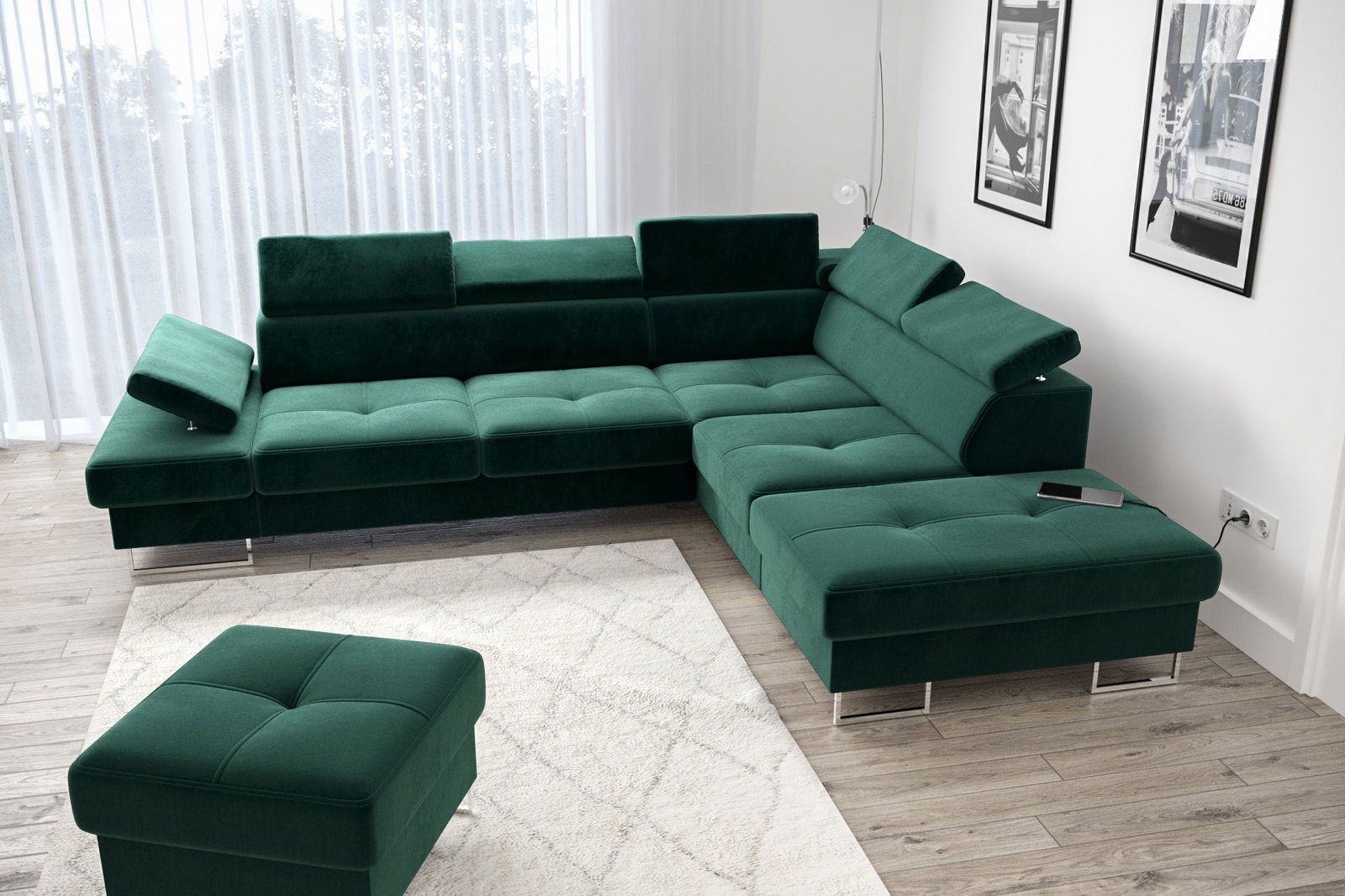 SHADES OF GREEN CORNER SOFA BED GALAXY 225x280 CM - - My Sofas