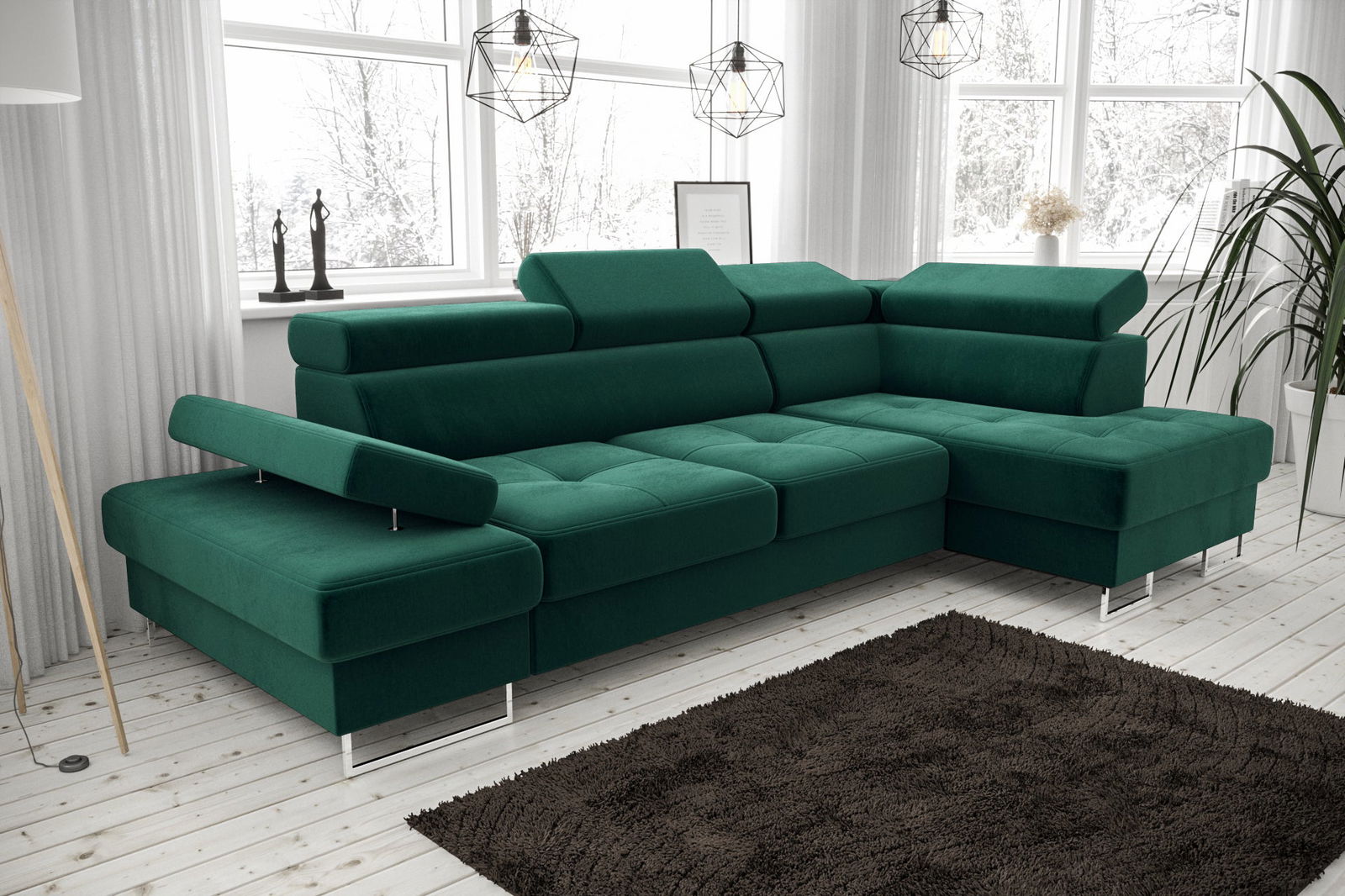 SHADES OF GREEN CORNER SOFA BED GALAXY MINI 170X280 - - My Sofas