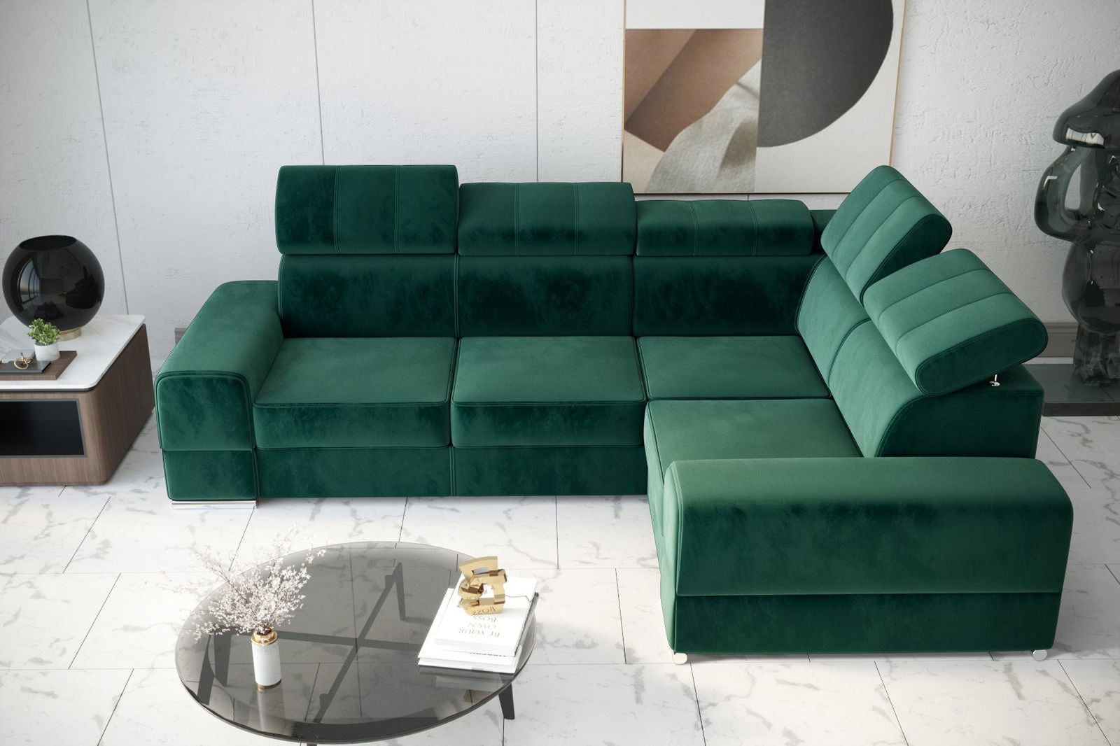 SHADES OF GREEN CORNER SOFA BED ROYAL II 280×210 - - My Sofas