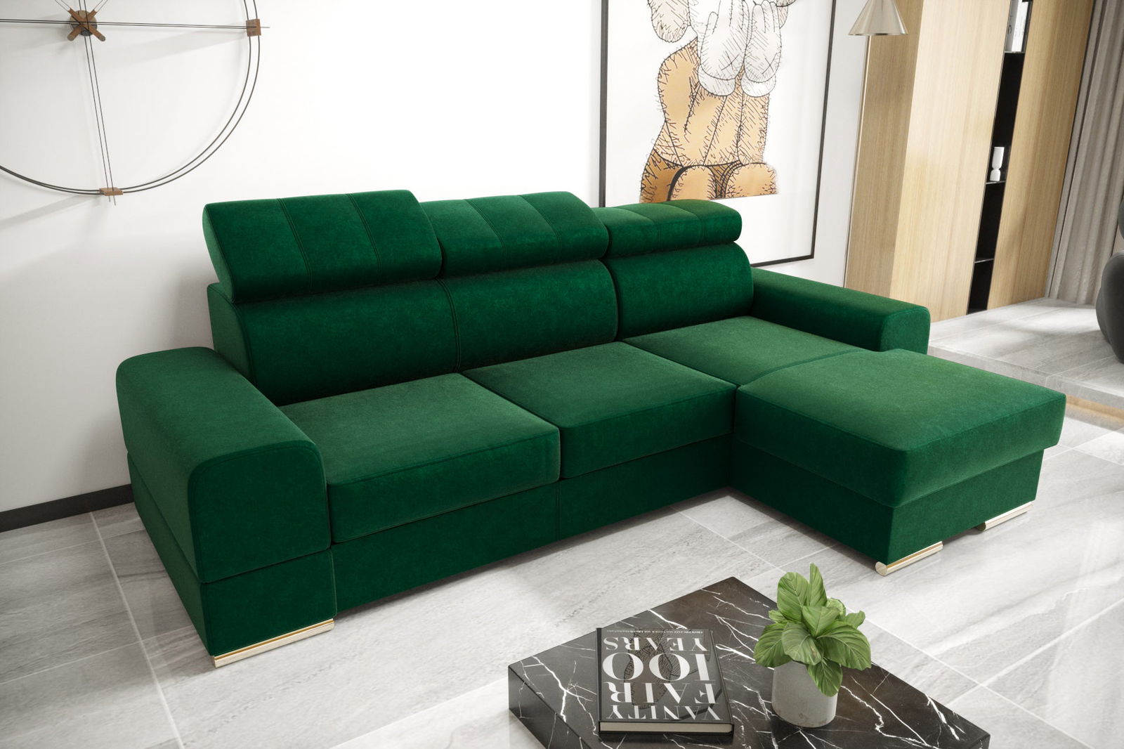 SHADES OF GREEN CORNER SOFA BED ROYAL MINI 260X160 - - My Sofas
