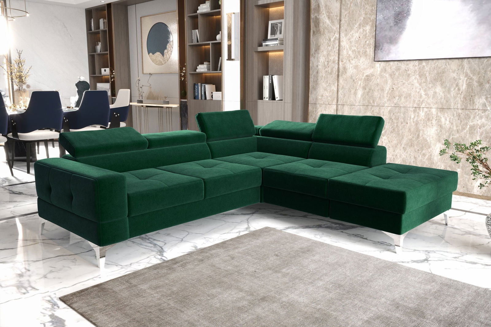 SHADES OF GREEN EXTENDABLE CORNER SOFA TOSCANIA II 230×250 CM - - My Sofas