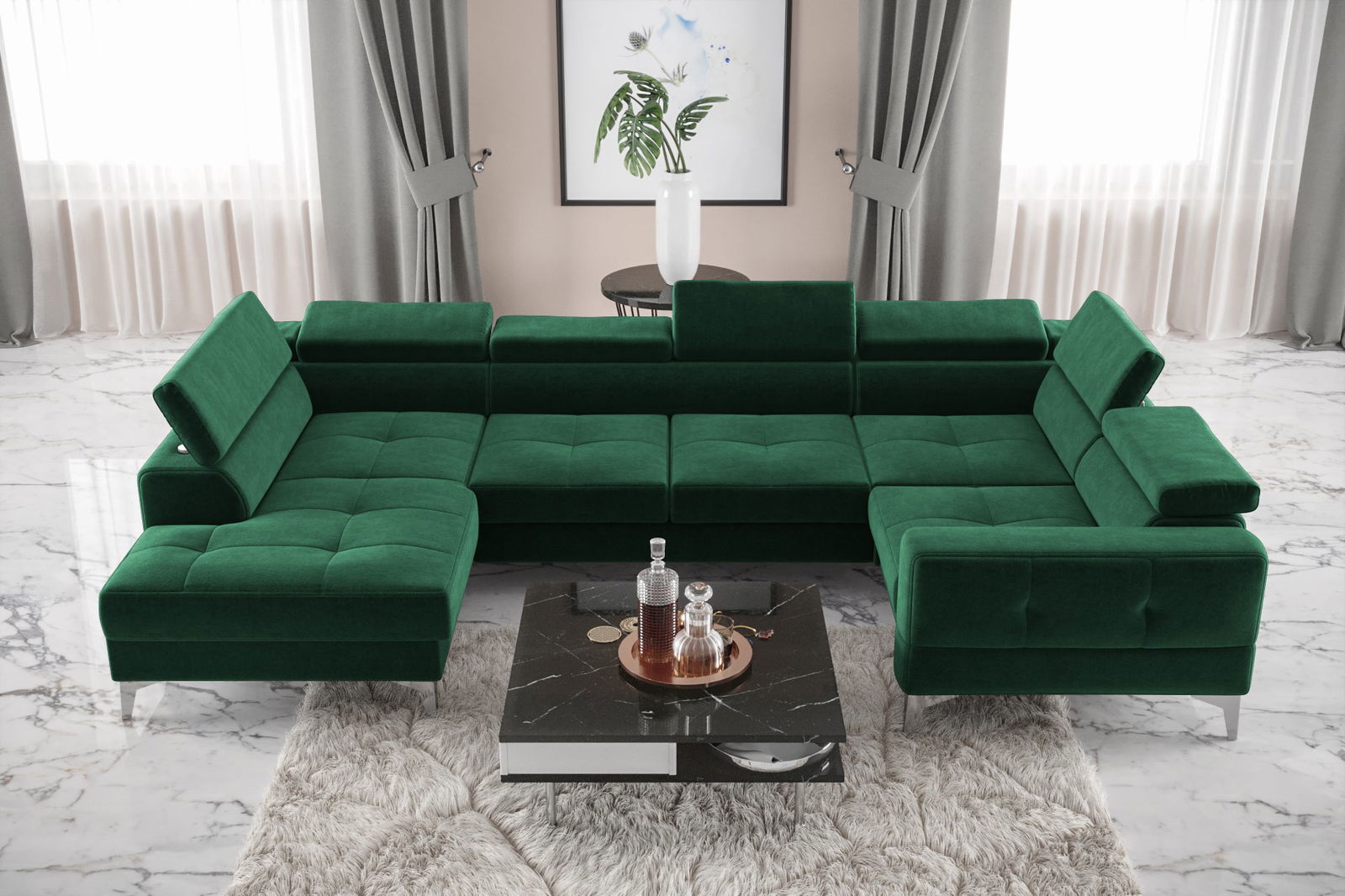 SHADES OF GREEN EXTENDABLE CORNER SOFA TOSCANIA MAX I 170X350X185 CM - - My Sofas