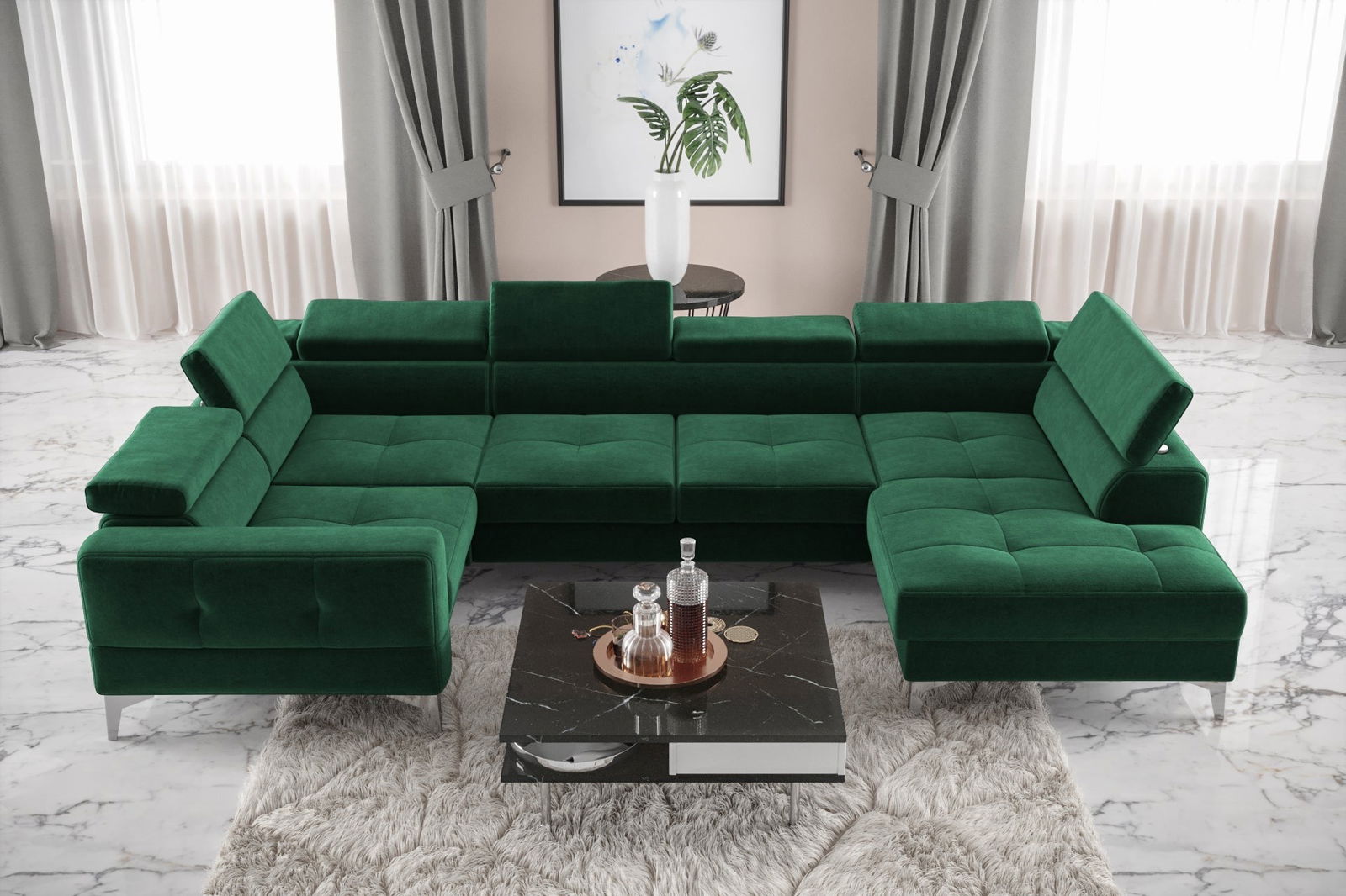 SHADES OF GREEN EXTENDABLE CORNER SOFA TOSCANIA MAX I 170X350X185 CM - - My Sofas