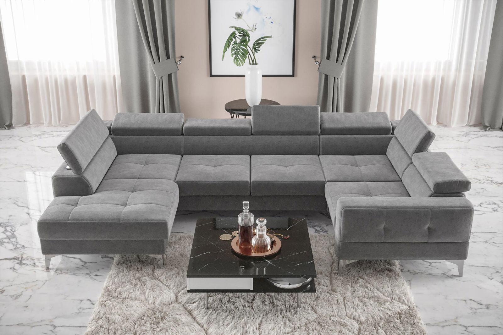 SHADES OF GREY EXTENDABLE CORNER SOFA TOSCANIA MAX I 170X350X185 CM - - My Sofas