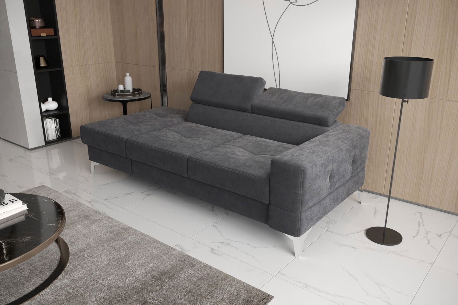 SHADES OF GREY TWO-SEAT SOFA TOSCANIA II CHAISE LONGUE 205 CM -  - My Sofas