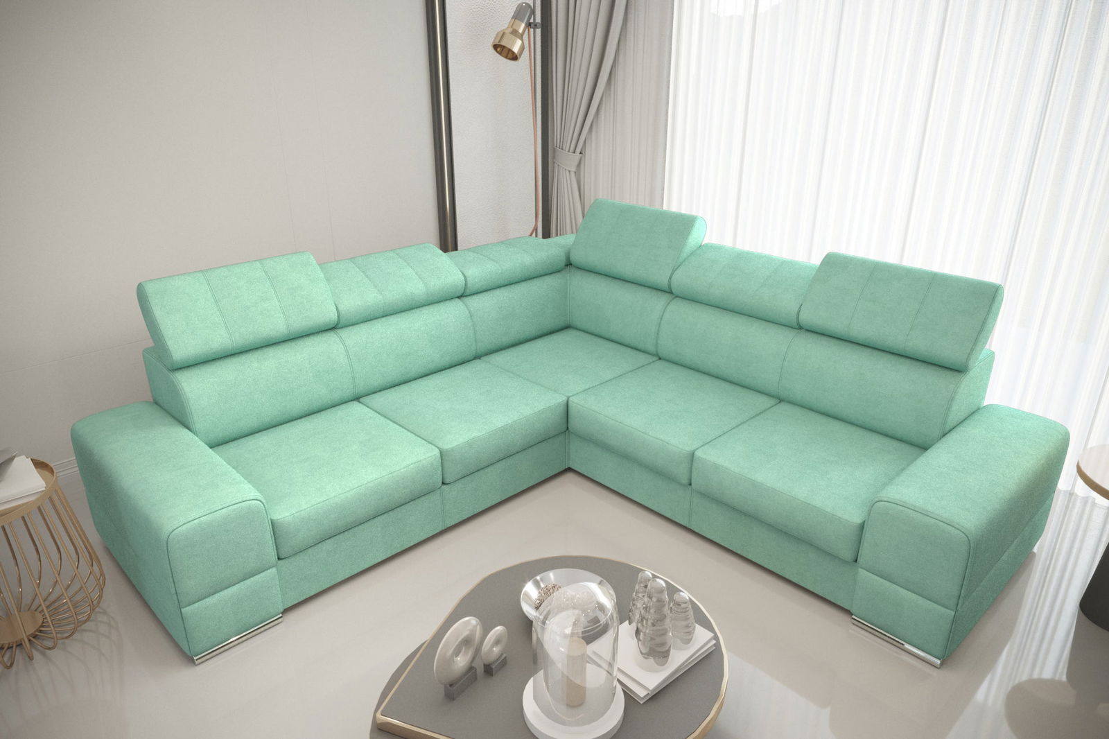 SHADES OF MINT CORNER SOFA BED ROYAL MAX 286X286 - - My Sofas