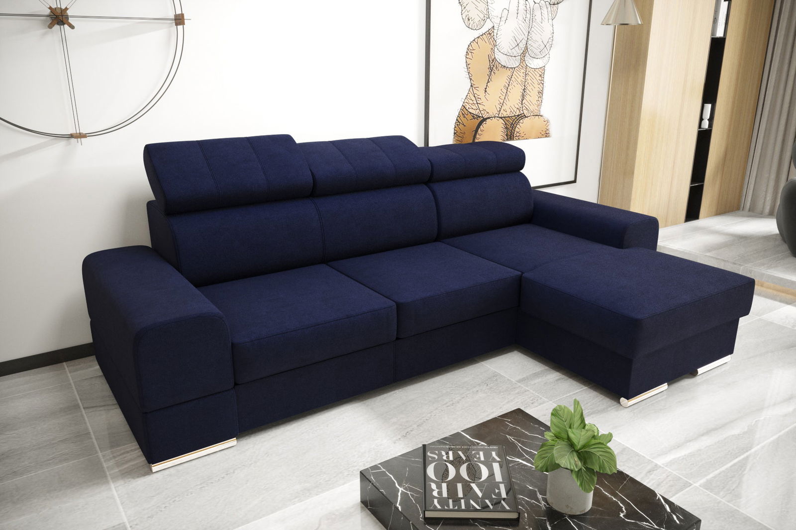 SHADES OF NAVY BLUE CORNER SOFA BED ROYAL MINI 260X160 - - My Sofas