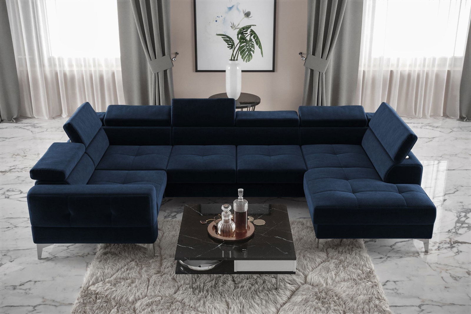 SHADES OF NAVY BLUE EXTENDABLE CORNER SOFA TOSCANIA MAX I 170X350X185 CM - - My Sofas