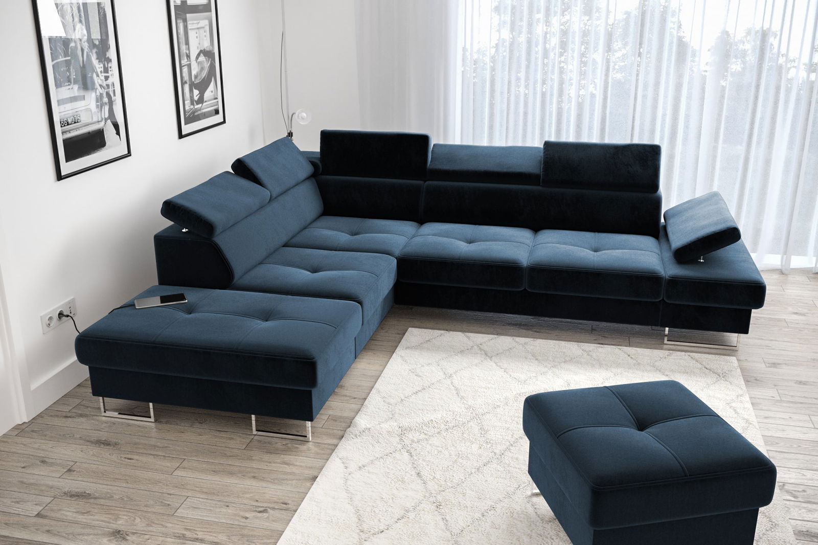 SHADES OF NAVY CORNER SOFA BED GALAXY 225x280 CM - - My Sofas