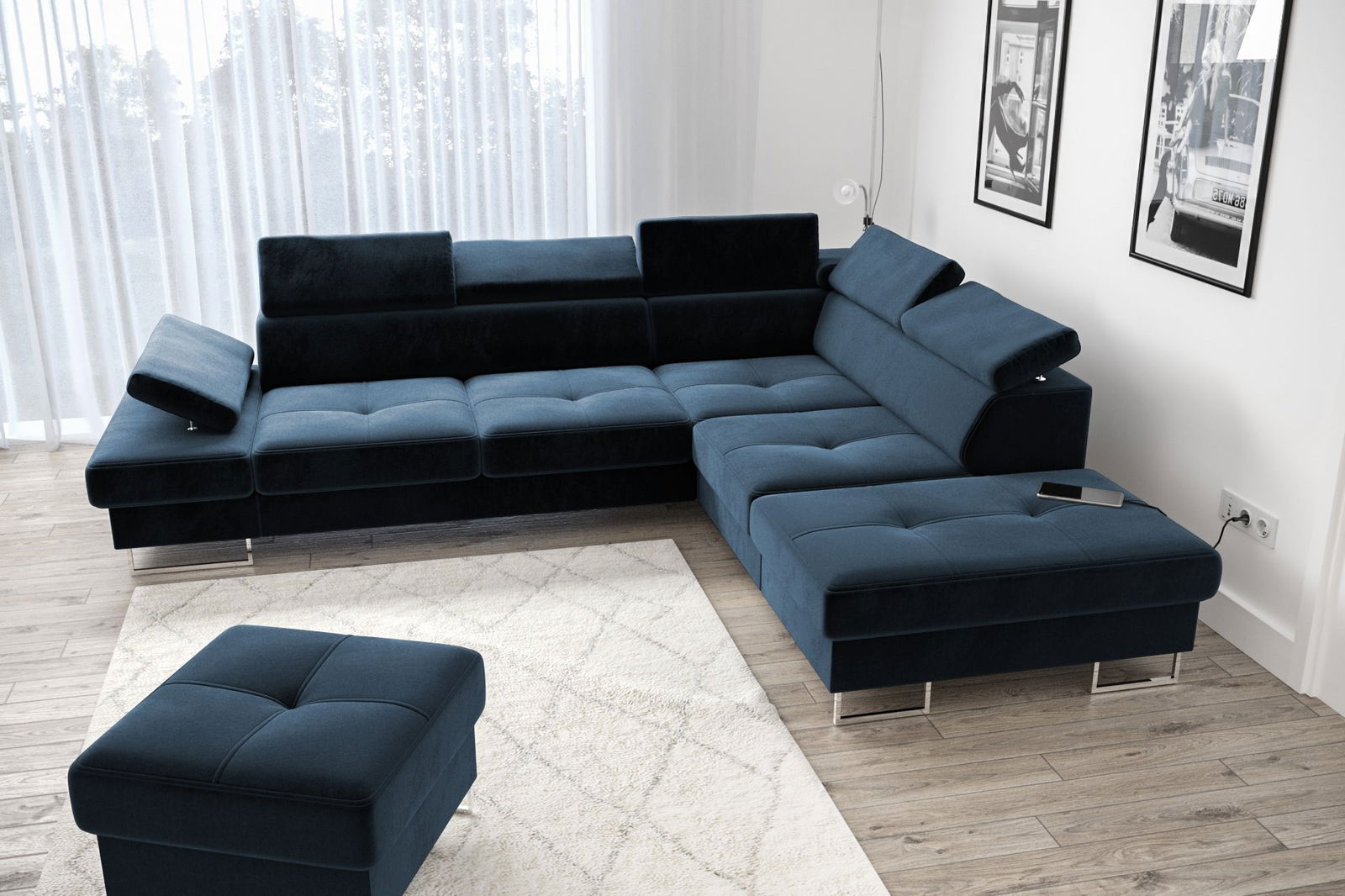 SHADES OF NAVY CORNER SOFA BED GALAXY 225x280 CM - - My Sofas