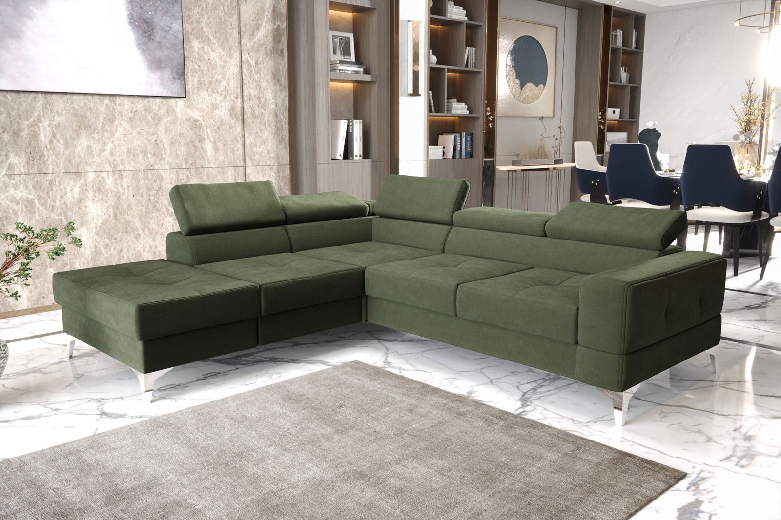 SHADES OF OLIVE EXTENDABLE CORNER SOFA TOSCANIA II 230×250 CM - - My Sofas