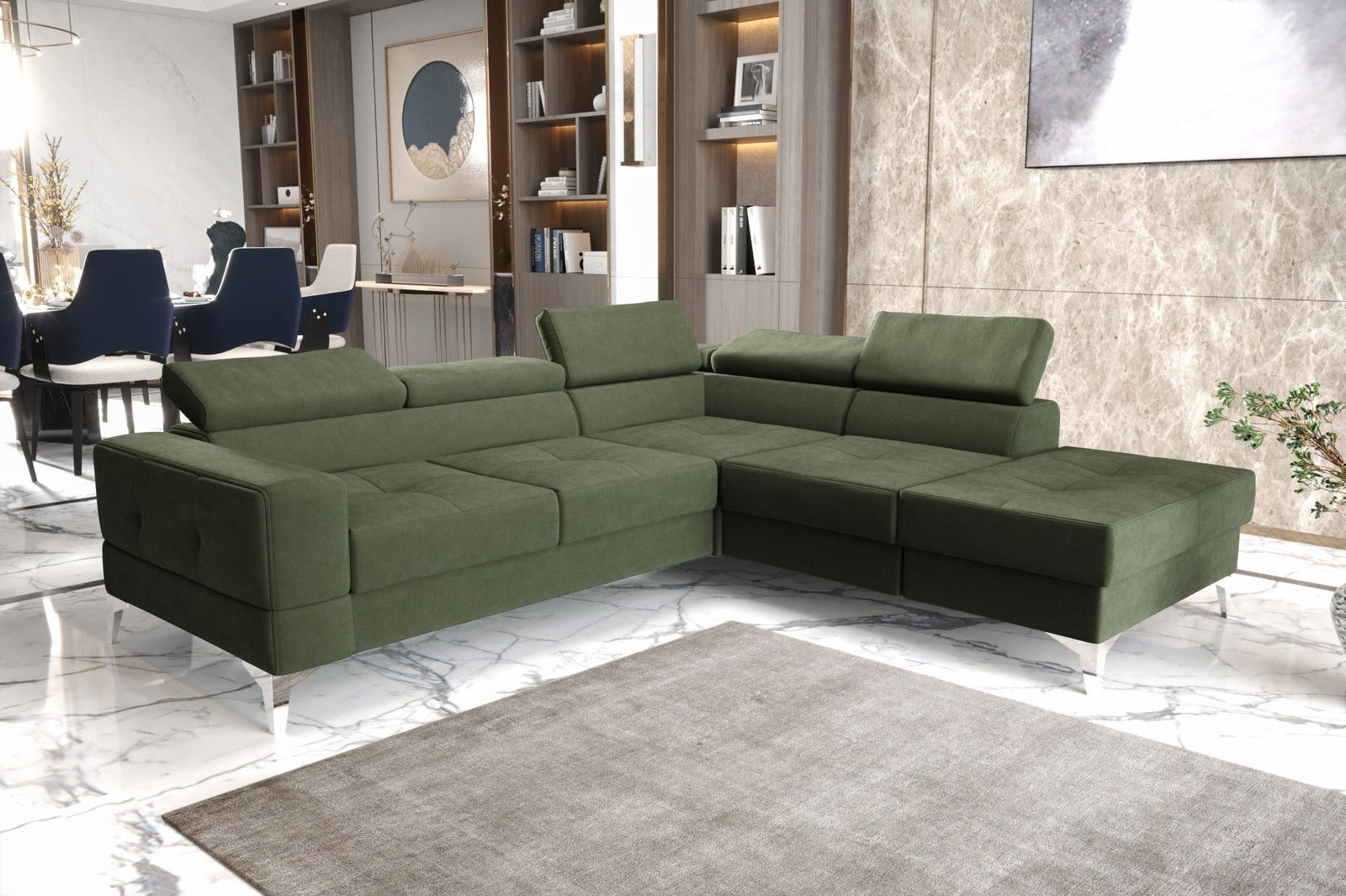 SHADES OF OLIVE EXTENDABLE CORNER SOFA TOSCANIA II 230×250 CM - - My Sofas