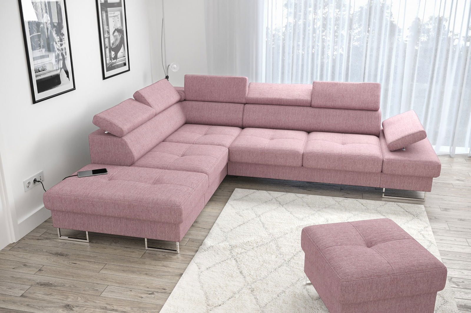 SHADES OF PINK CORNER SOFA BED GALAXY 225x280 CM - - My Sofas