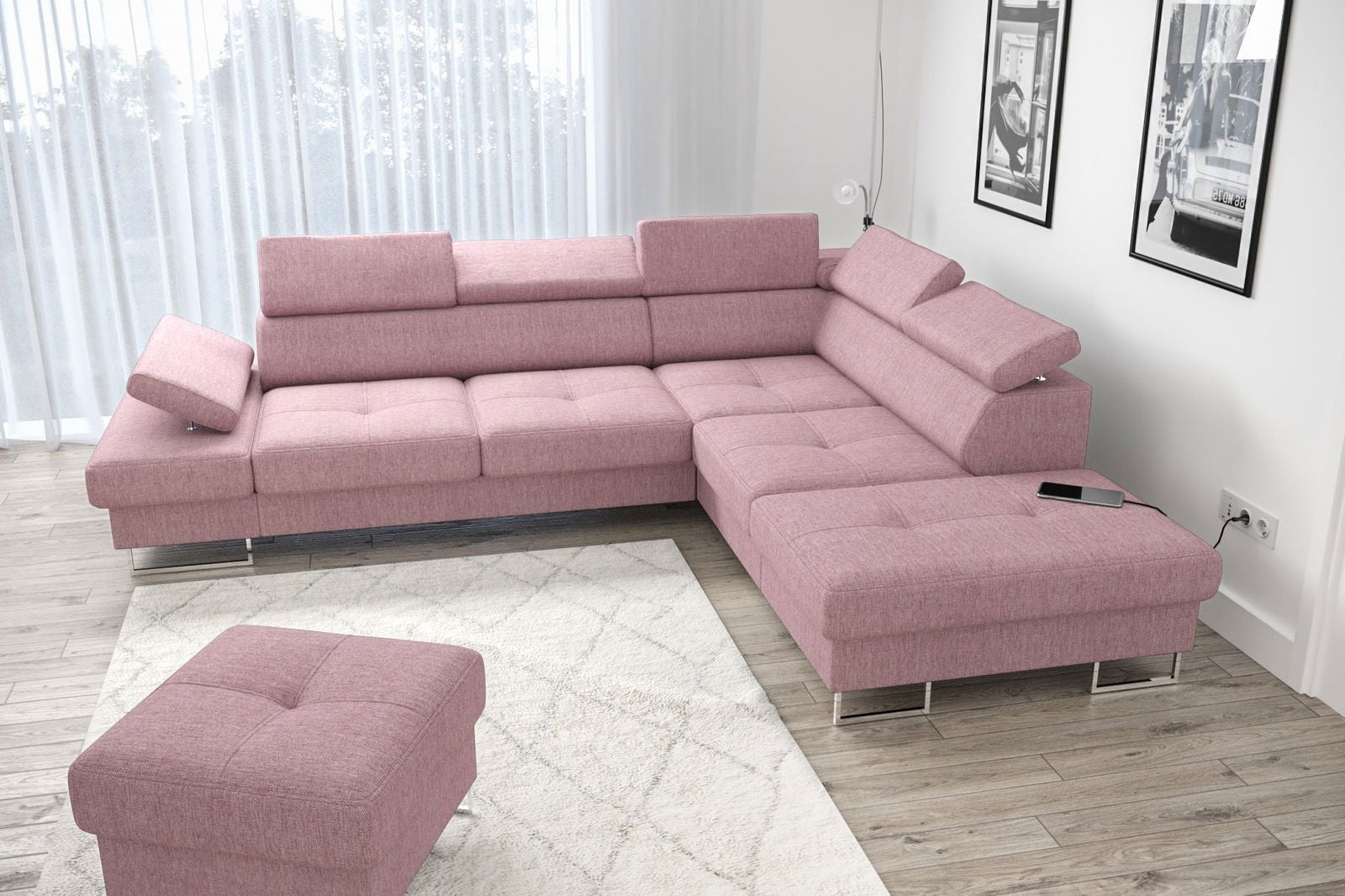 SHADES OF PINK CORNER SOFA BED GALAXY 225x280 CM - - My Sofas