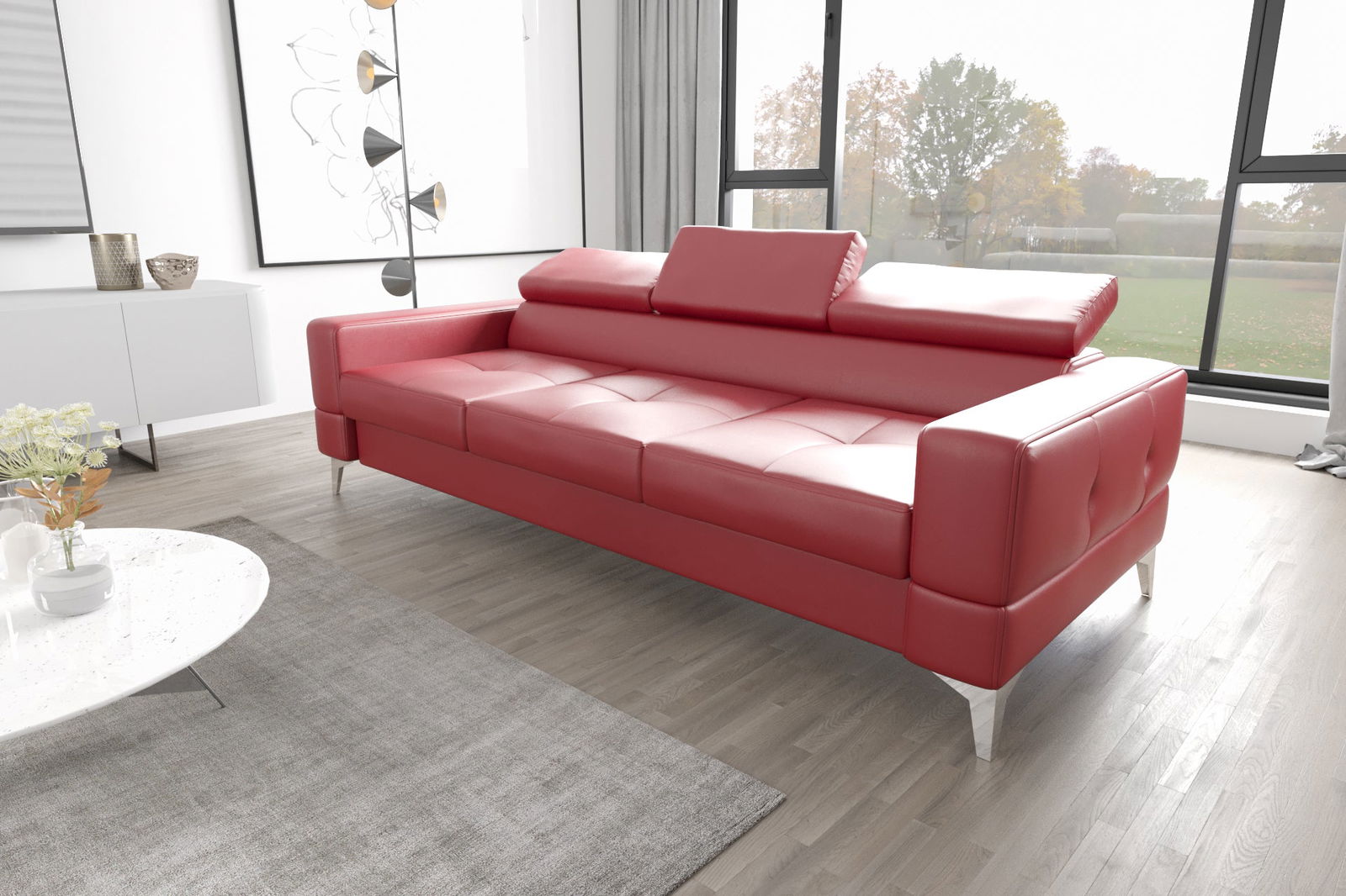 SHADES OF RED NATURAL LEATHER THREE-SEATER SOFA TOSCANIA III 250 CM - - My Sofas