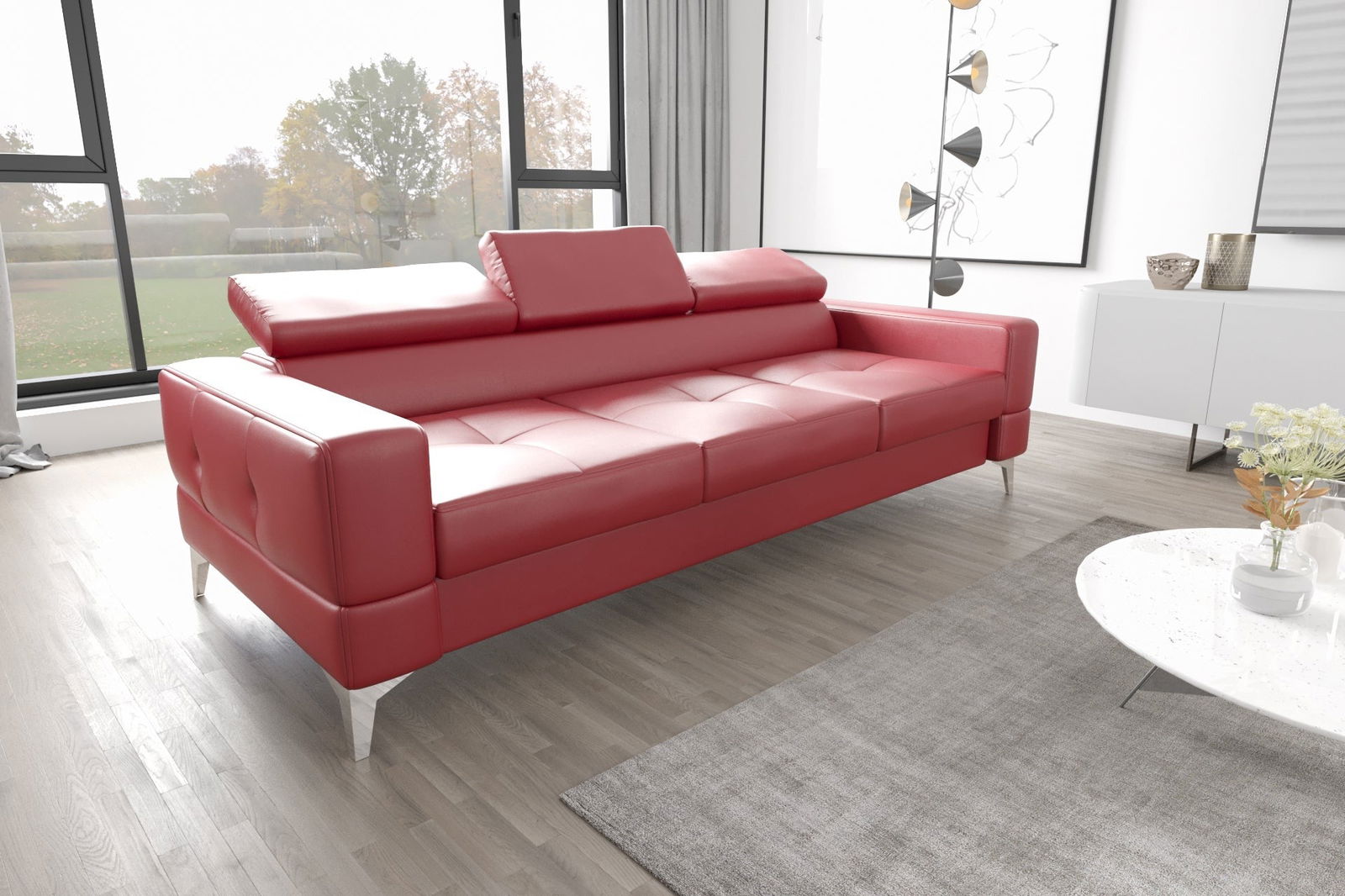 SHADES OF RED NATURAL LEATHER THREE-SEATER SOFA TOSCANIA III 250 CM - - My Sofas