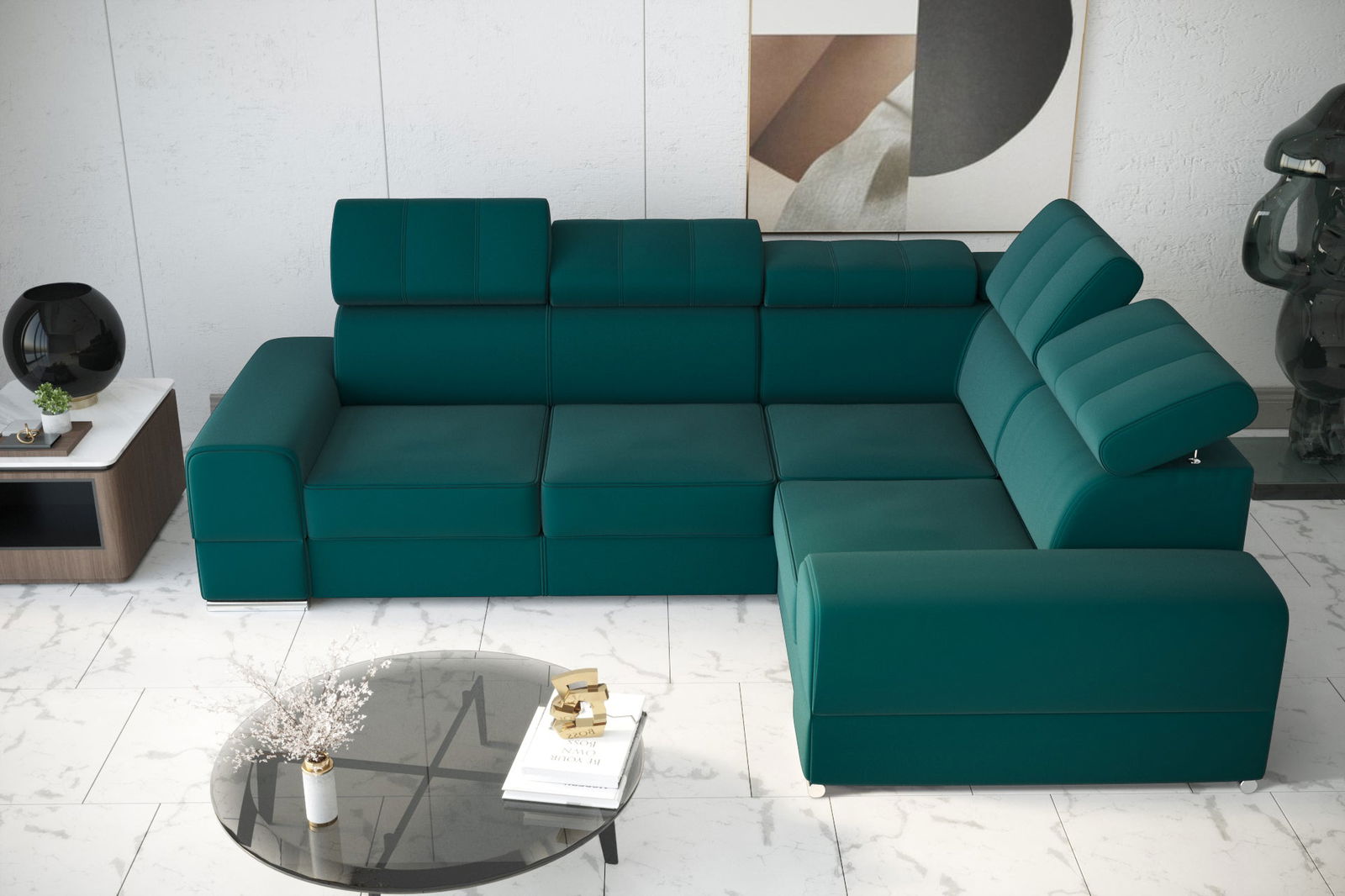 SHADES OF TURQUOISE CORNER SOFA BED ROYAL II 280×210 - - My Sofas