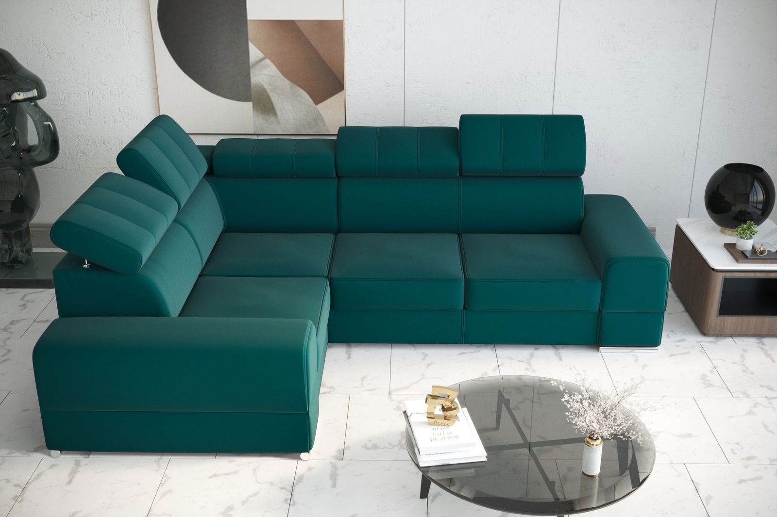 SHADES OF TURQUOISE CORNER SOFA BED ROYAL II 280×210 - - My Sofas