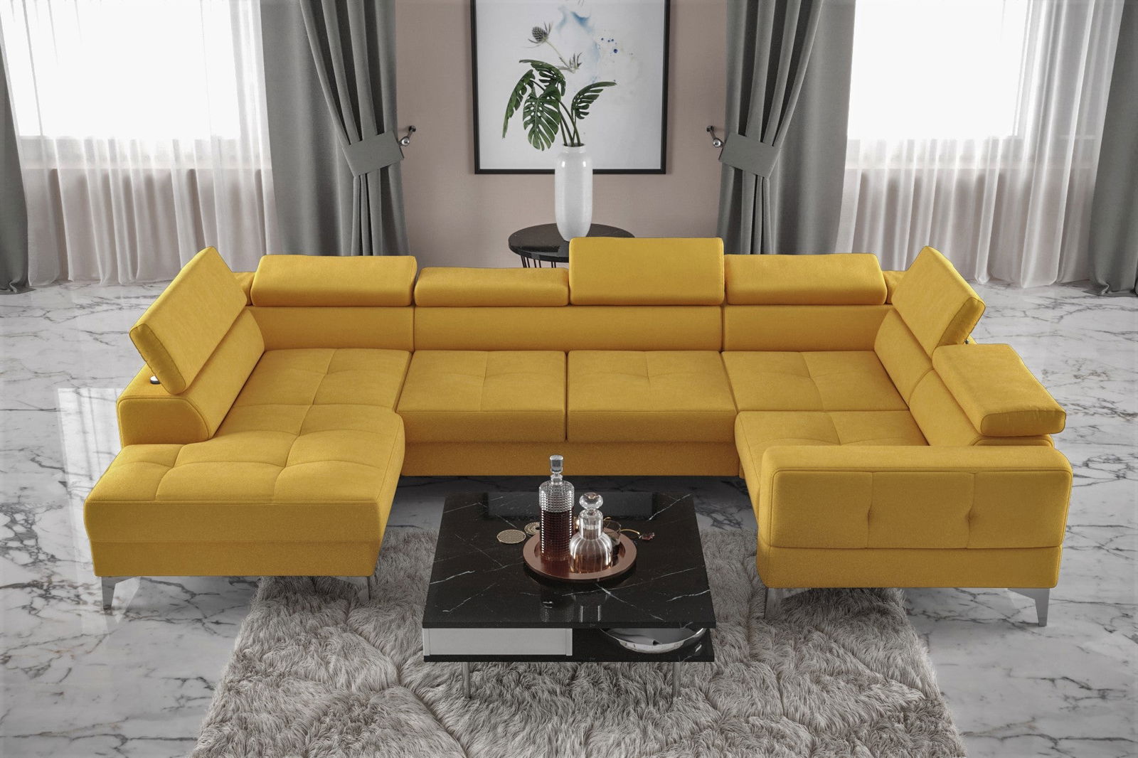 SHADES OF YELLOW EXTENDABLE CORNER SOFA TOSCANIA MAX I 170X350X185 CM - - My Sofas