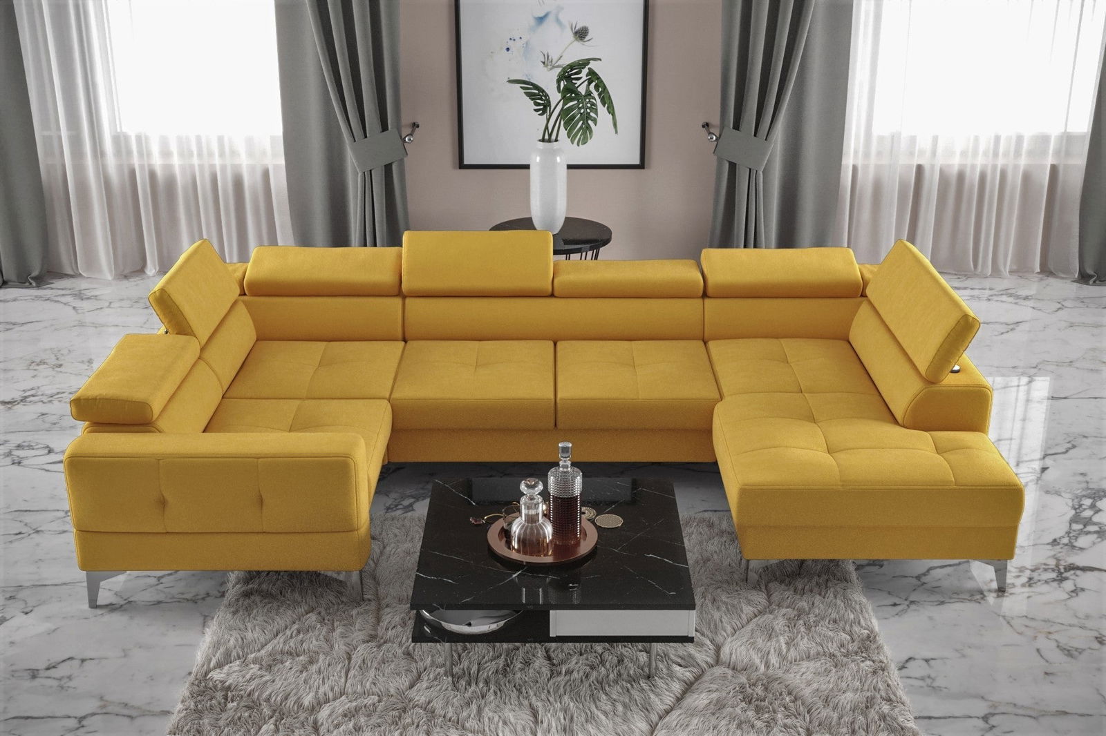 SHADES OF YELLOW EXTENDABLE CORNER SOFA TOSCANIA MAX I 170X350X185 CM - - My Sofas